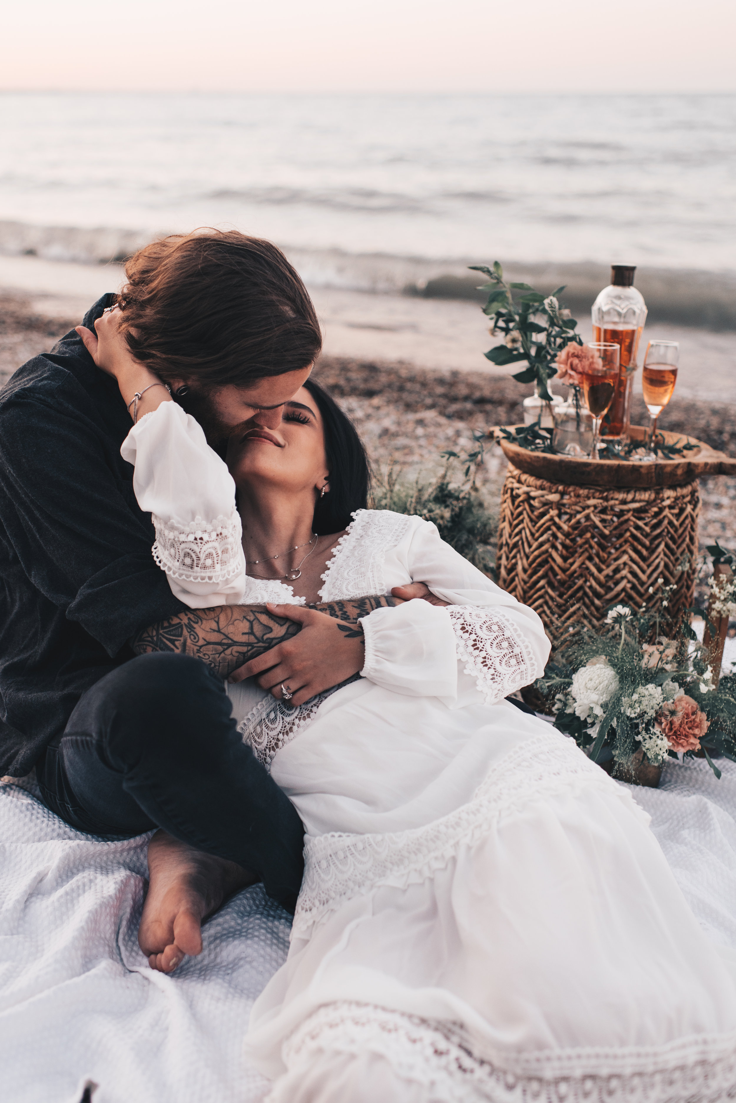 Lake Michigan Beach Session, Lake Michigan Beach Elopement, Summer Beach Elopement, Dreamy Beach Elopement, Coastal Beach Elopement, Romantic Boho Beach Picnic Elopement