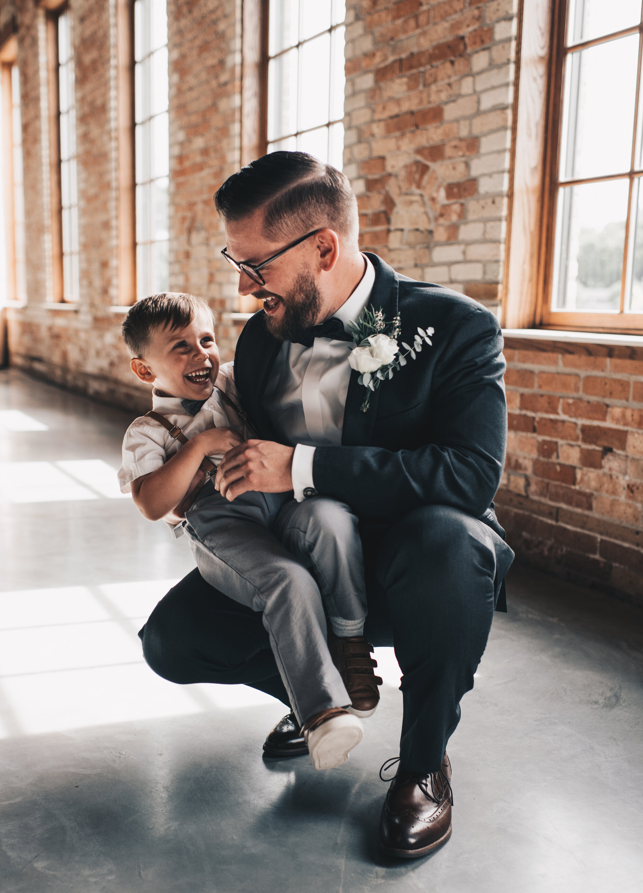 Modern Industrial Wedding, The Brix on the Fox, The BRIX, Groom Attire, Modern Midwest Wedding, Groom and Ring Bearer Photos