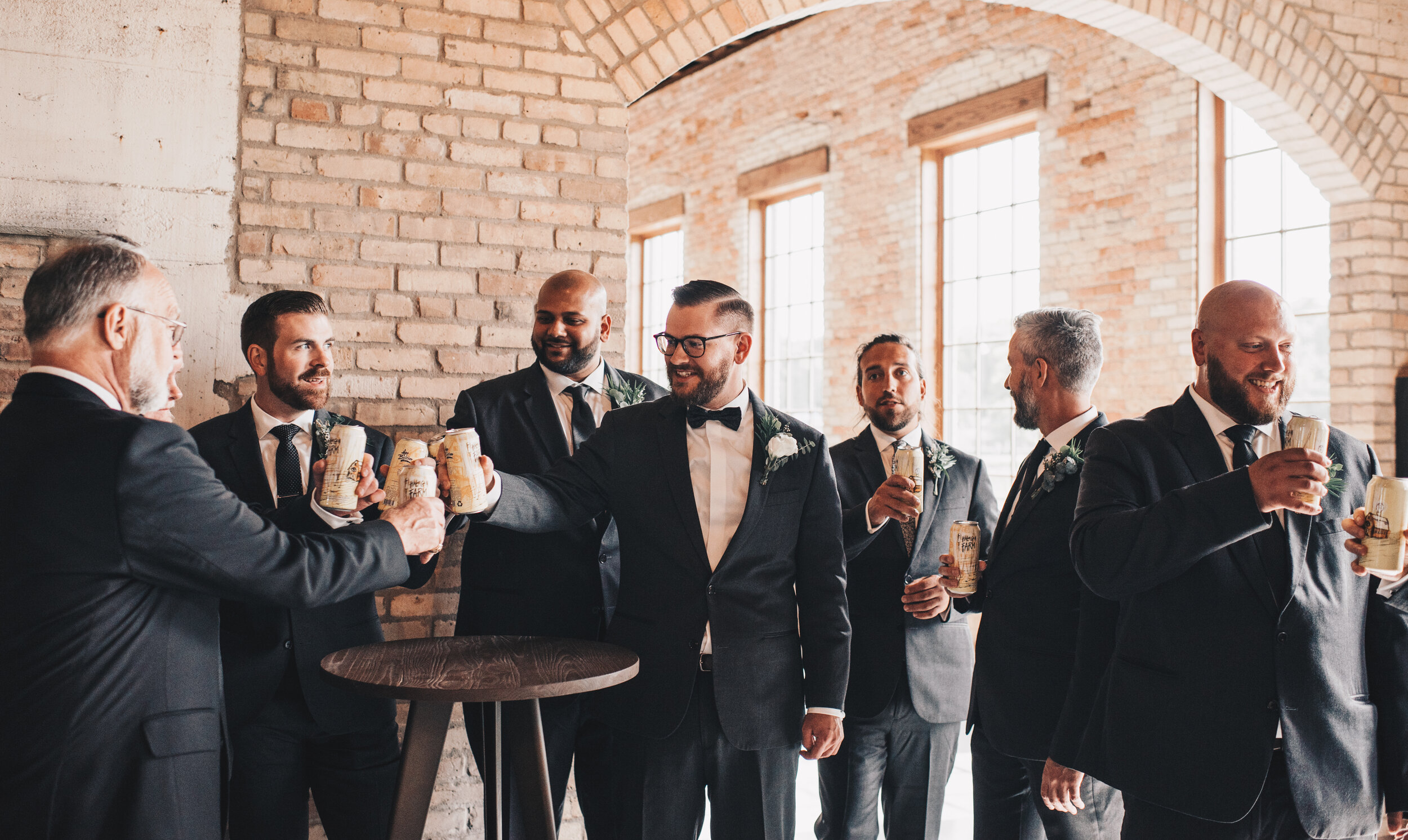 Modern Industrial Wedding, The Brix on the Fox, The BRIX, Groom Attire, Modern Midwest Wedding, Groom and Groomsmen Photos