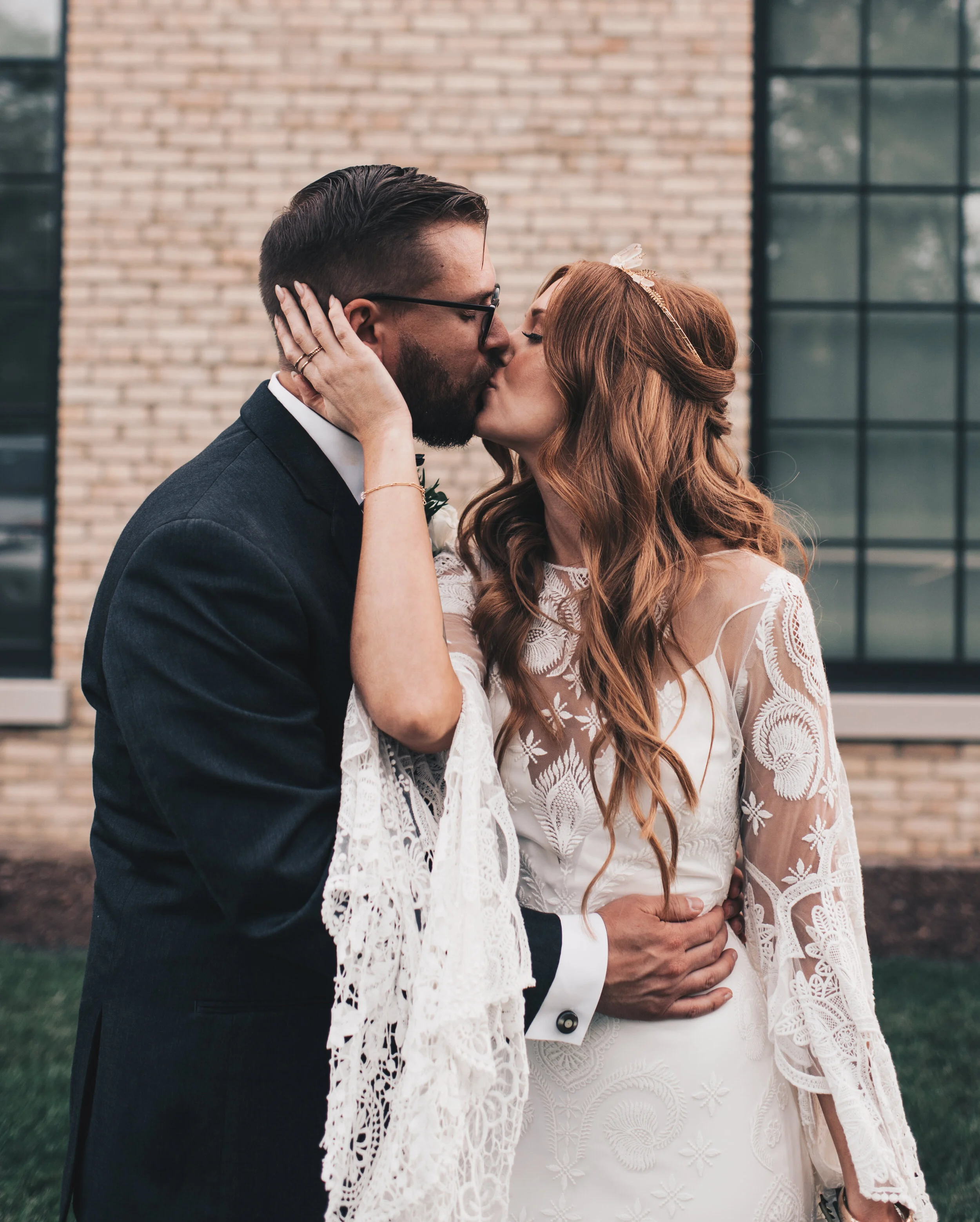 Modern Industrial Wedding, The Brix on the Fox, The BRIX, Chicago Industrial Wedding, Modern Midwest Wedding, The Brix on the Fox Wedding, The BRIX Wedding, Outdoor Boho Bride and Groom Photos