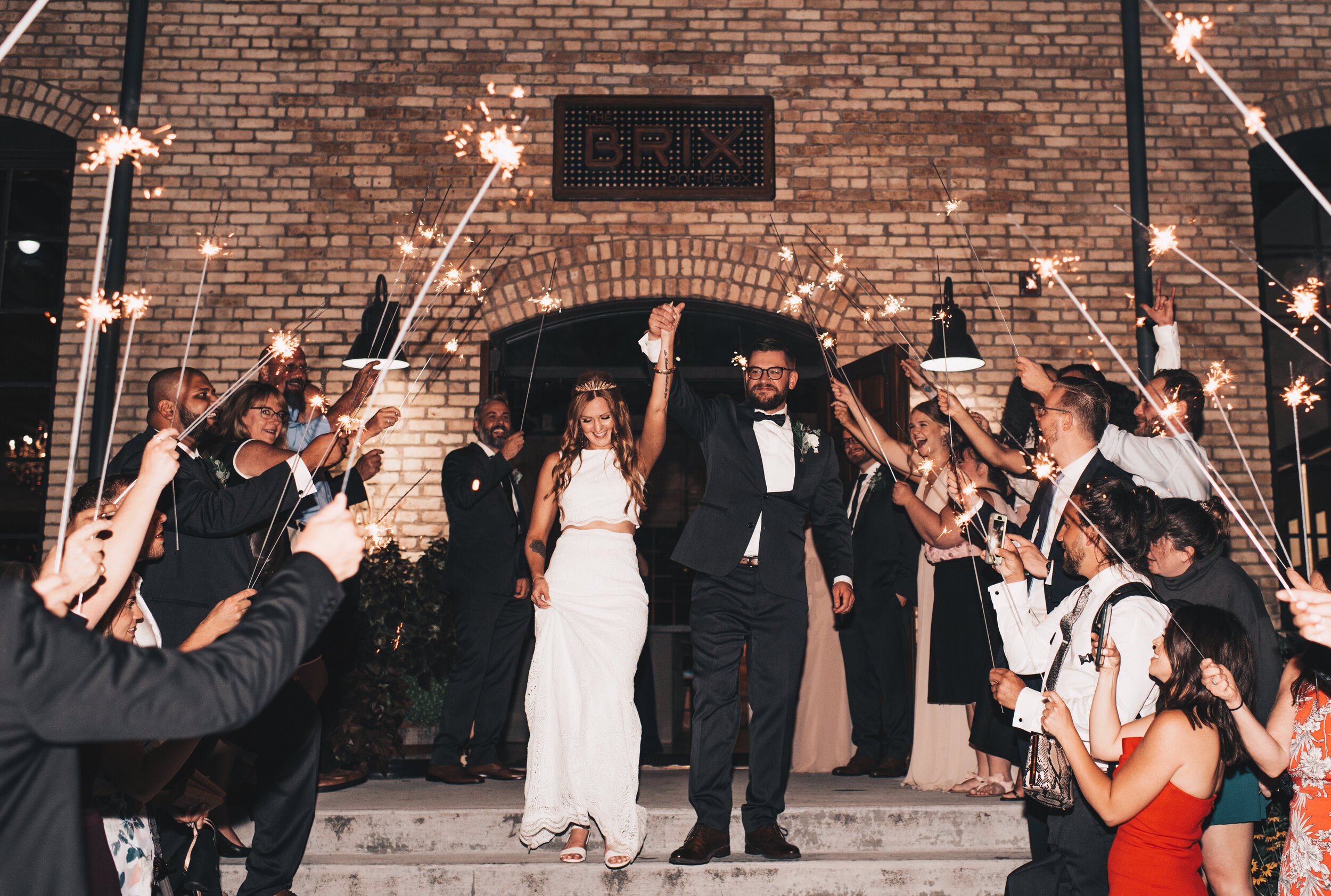 Modern Industrial Wedding, The Brix on the Fox, The BRIX, Chicago Industrial Wedding, Modern Midwest Wedding, The Brix on the Fox Wedding, The BRIX Wedding, Wedding Sparkler Exit Photos