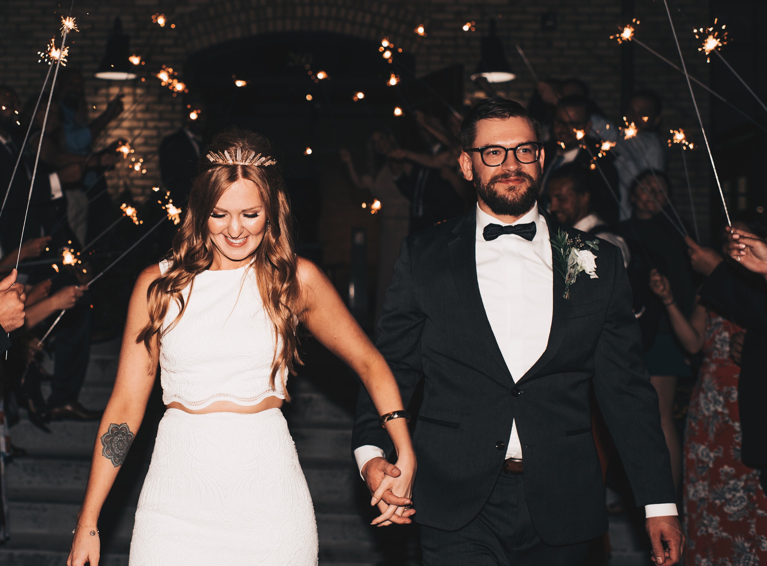 Modern Industrial Wedding, The Brix on the Fox, The BRIX, Chicago Industrial Wedding, Modern Midwest Wedding, The Brix on the Fox Wedding, The BRIX Wedding, Wedding Sparkler Exit Photos