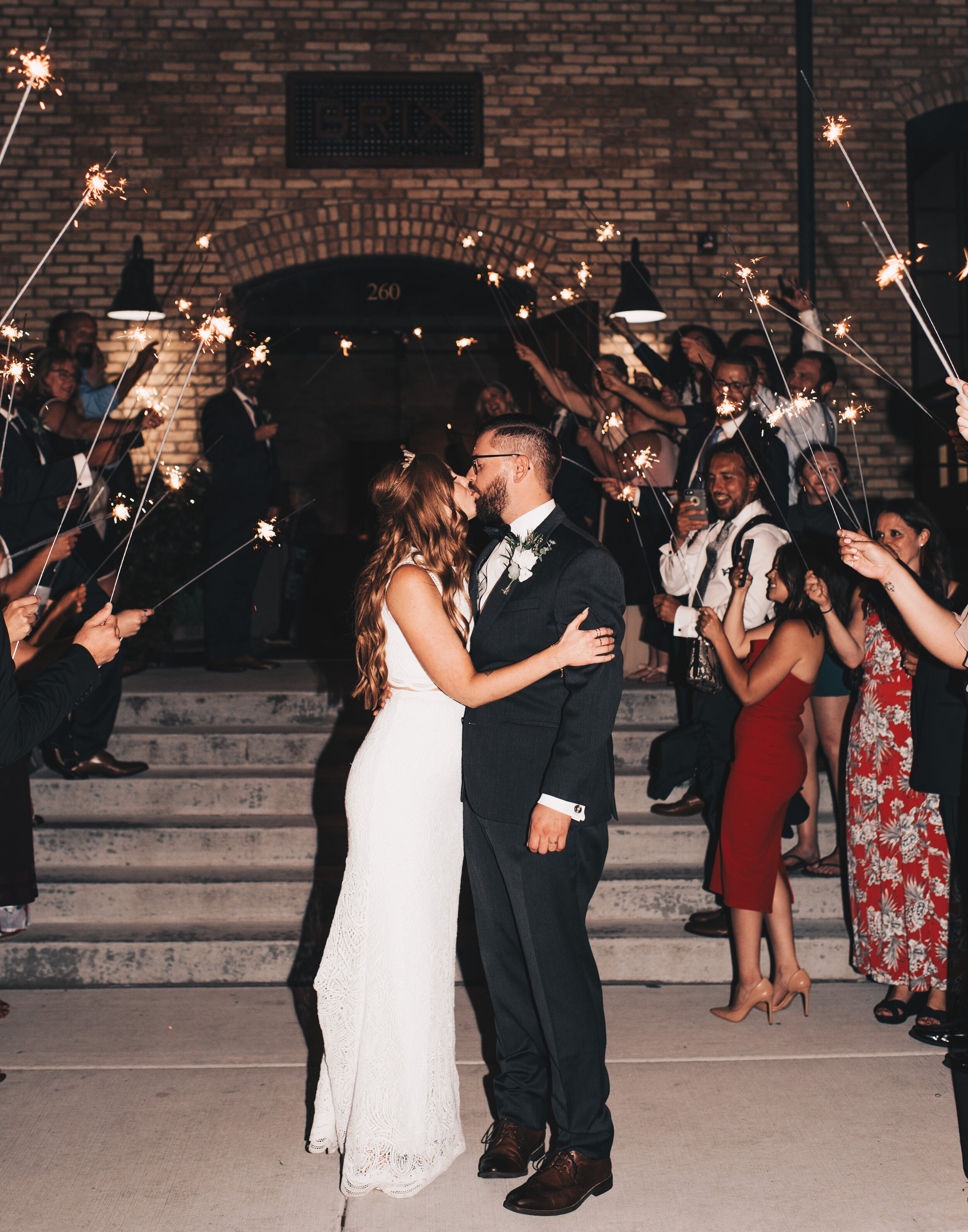 Modern Industrial Wedding, The Brix on the Fox, The BRIX, Chicago Industrial Wedding, Modern Midwest Wedding, The Brix on the Fox Wedding, The BRIX Wedding, Wedding Sparkler Exit Photos