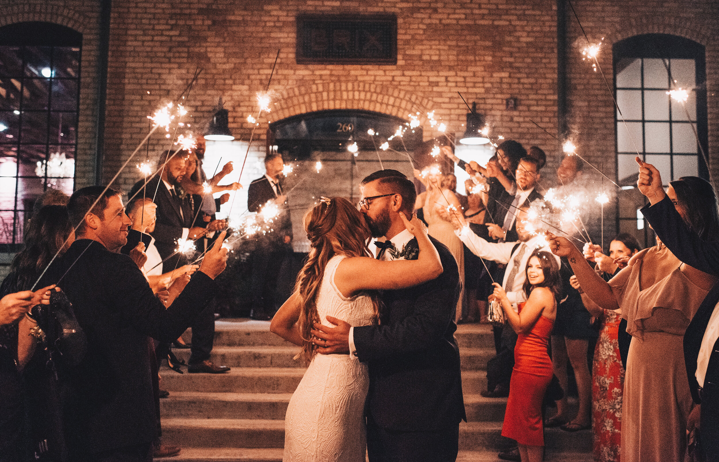 Modern Industrial Wedding, The Brix on the Fox, The BRIX, Chicago Industrial Wedding, Modern Midwest Wedding, The Brix on the Fox Wedding, The BRIX Wedding, Wedding Sparkler Exit Photos