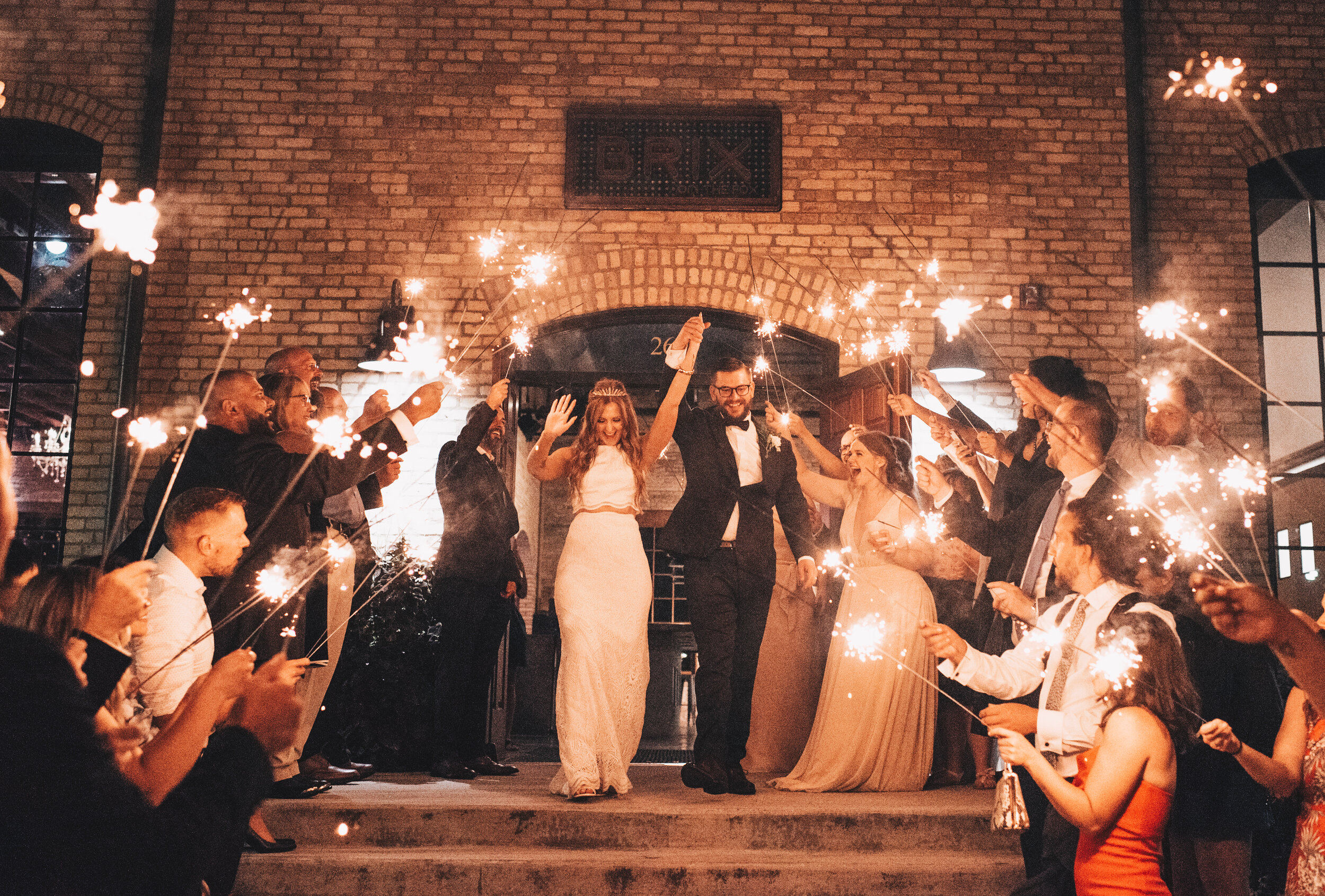 Modern Industrial Wedding, The Brix on the Fox, The BRIX, Chicago Industrial Wedding, Modern Midwest Wedding, The Brix on the Fox Wedding, The BRIX Wedding, Wedding Sparkler Exit Photos