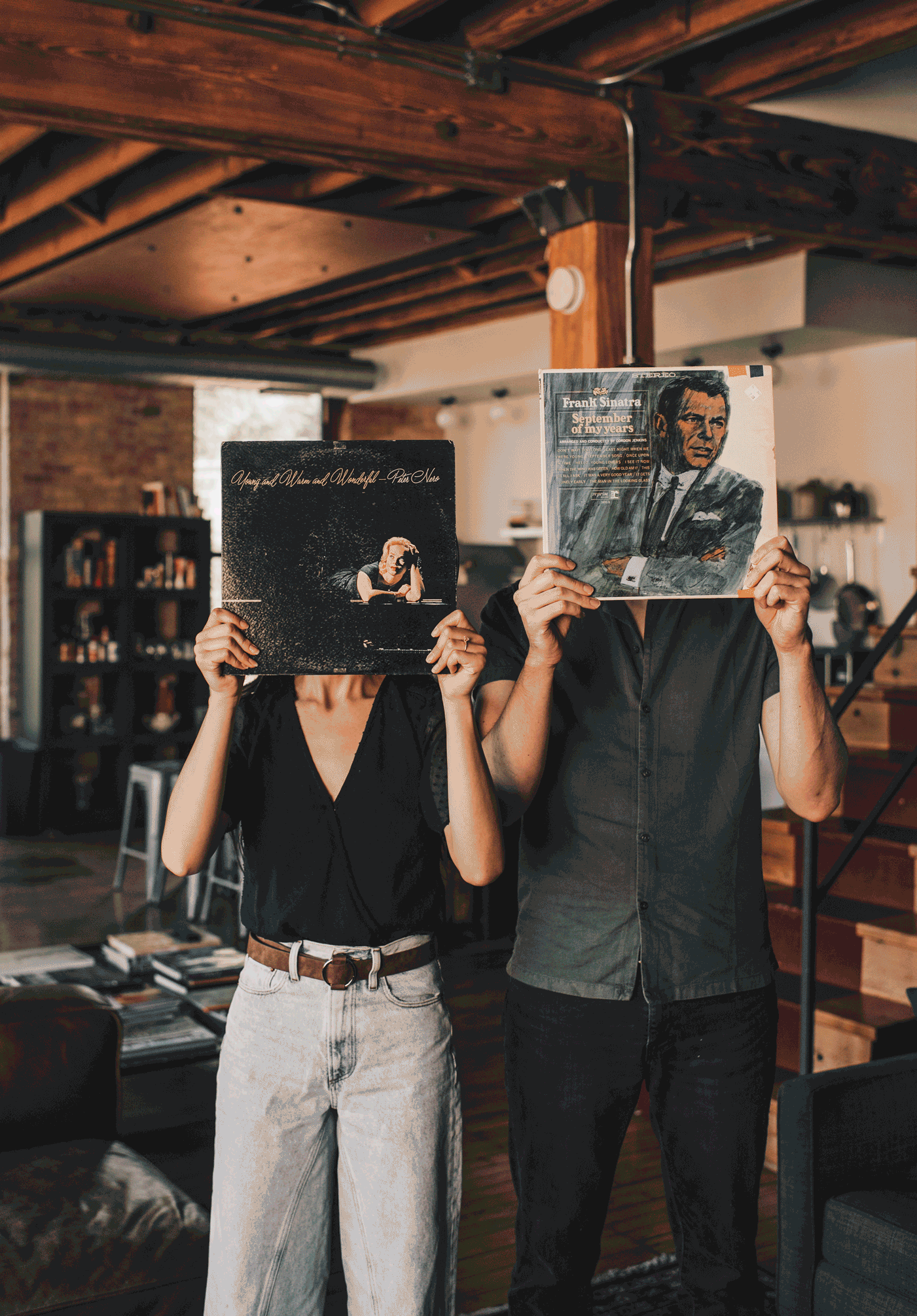 Retro Couples Session, Retro In-Home Couples Session, Airbnb Engagement Session, Engagement Session with Records