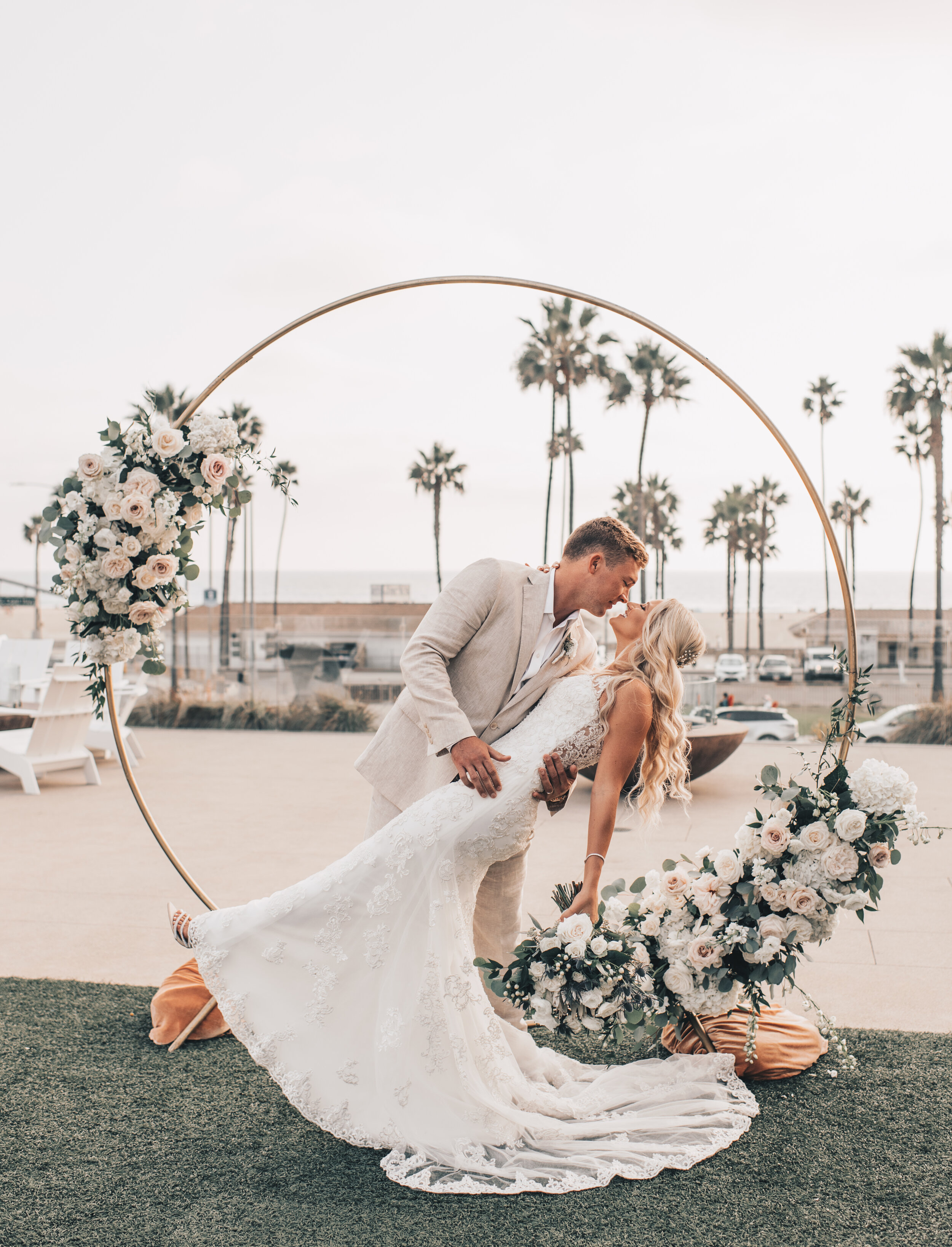 California Wedding, Coastal Beach Wedding, Dreamy California Wedding, Pasea Hotel Wedding Huntington Beach, Beach Wedding, Ceremony, Bride and Groom Photos with Wedding Arch