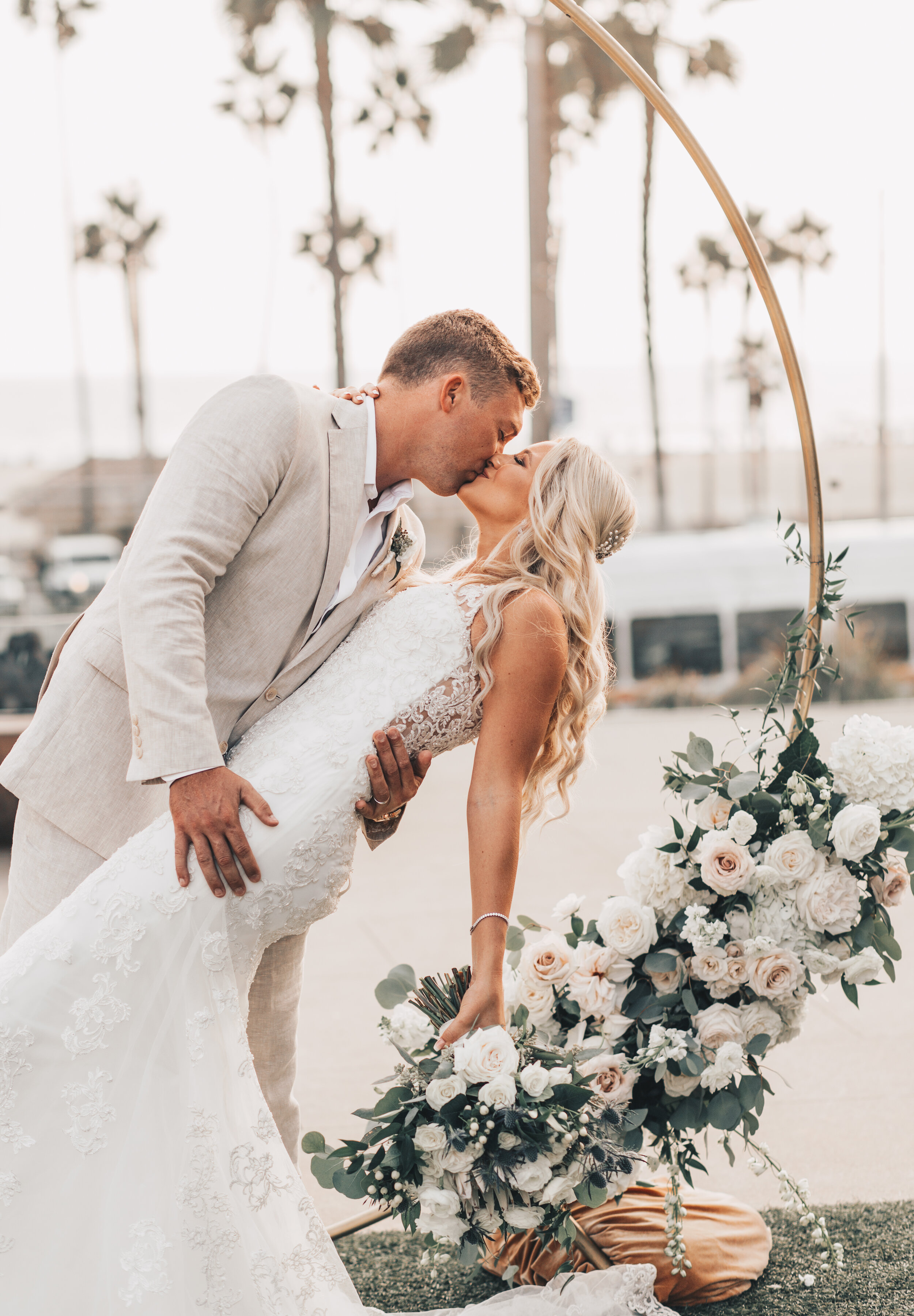 California Wedding, Coastal Beach Wedding, Dreamy California Wedding, Pasea Hotel Wedding Huntington Beach, Beach Wedding, Ceremony, Bride and Groom Photos with Wedding Arch