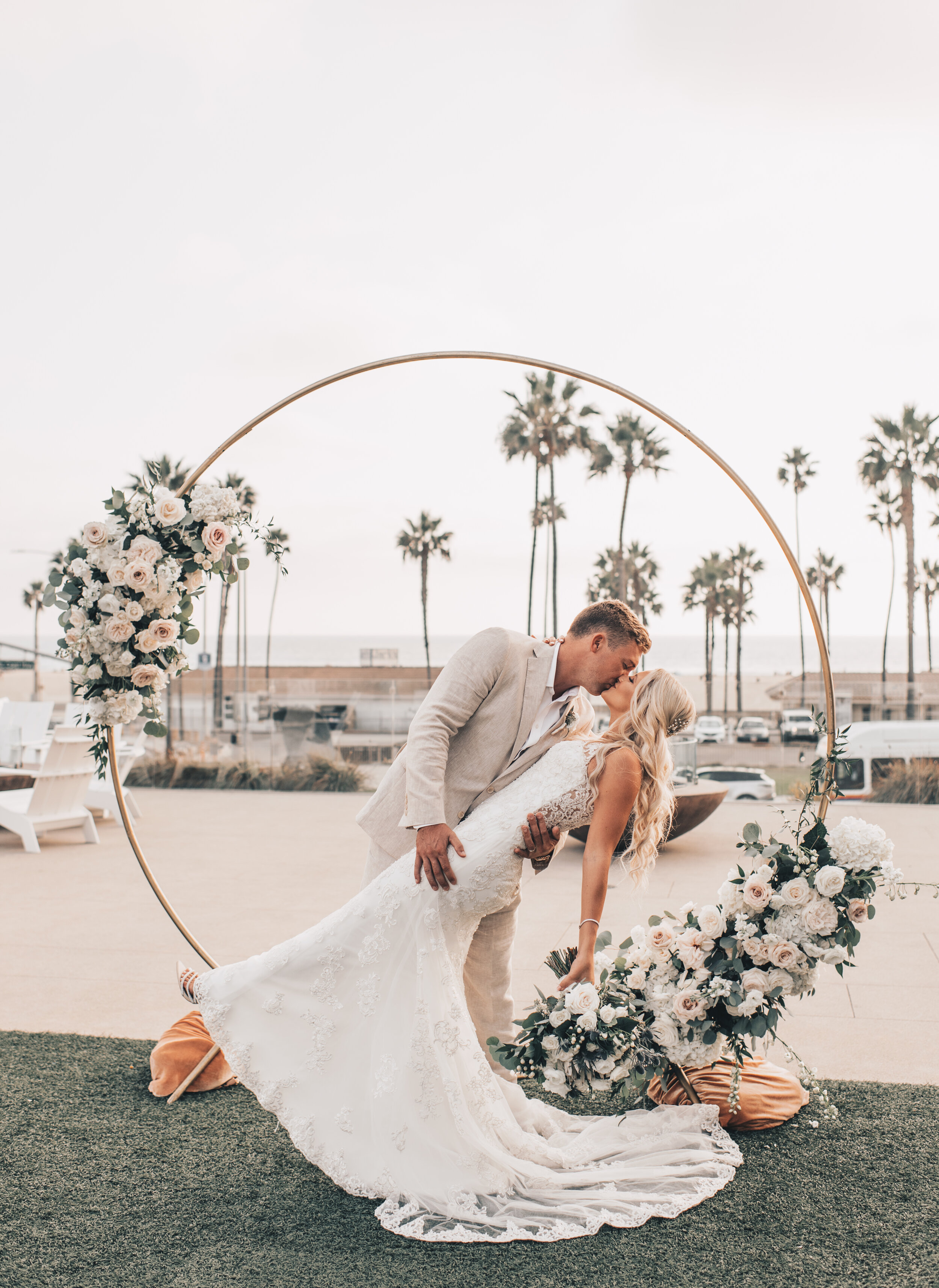 California Wedding, Coastal Beach Wedding, Dreamy California Wedding, Pasea Hotel Wedding Huntington Beach, Beach Wedding, Ceremony, Bride and Groom Photos with Wedding Arch