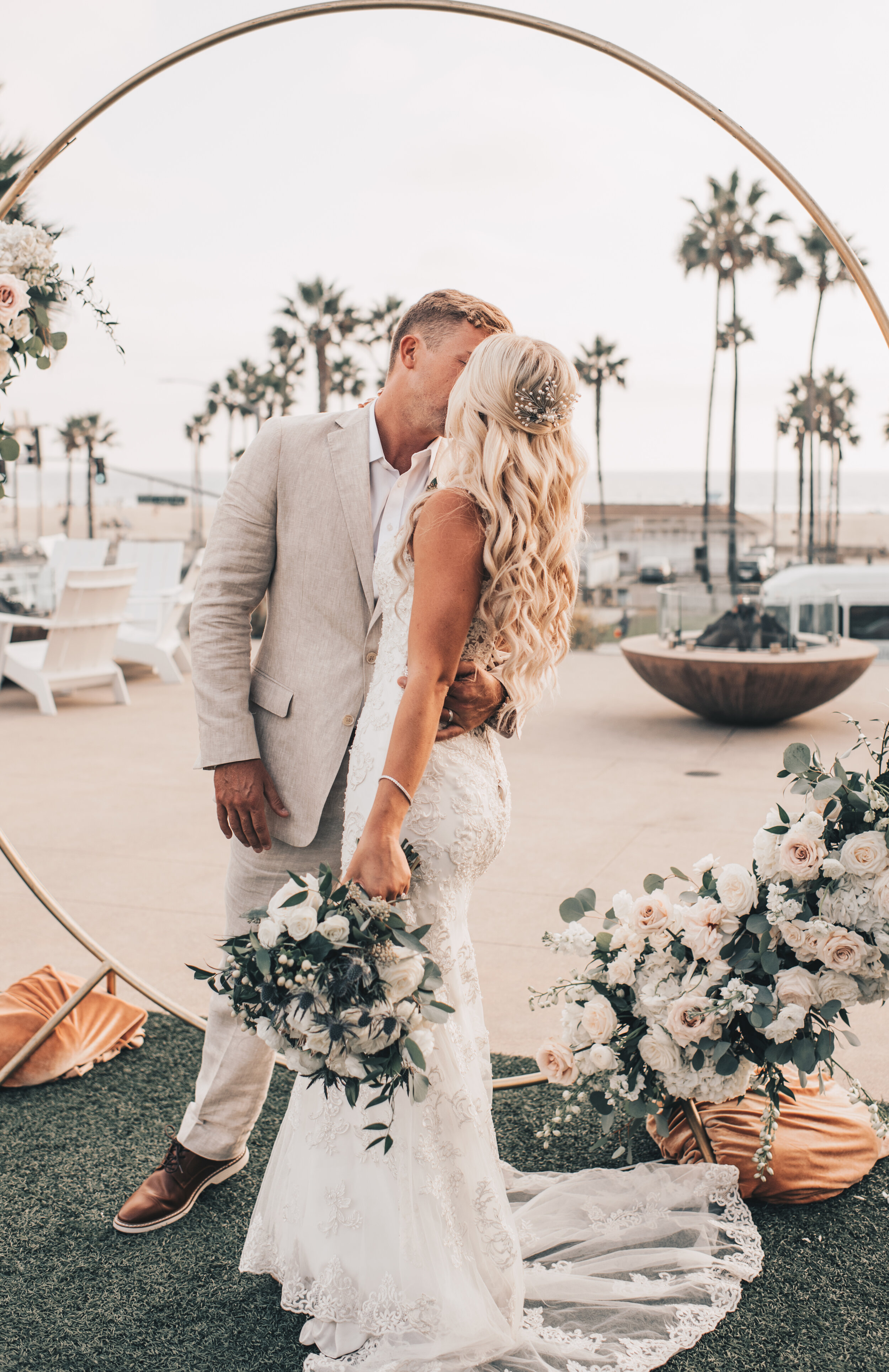 California Wedding, Coastal Beach Wedding, Dreamy California Wedding, Pasea Hotel Wedding Huntington Beach, Beach Wedding, Ceremony, Bride and Groom Photos with Wedding Arch