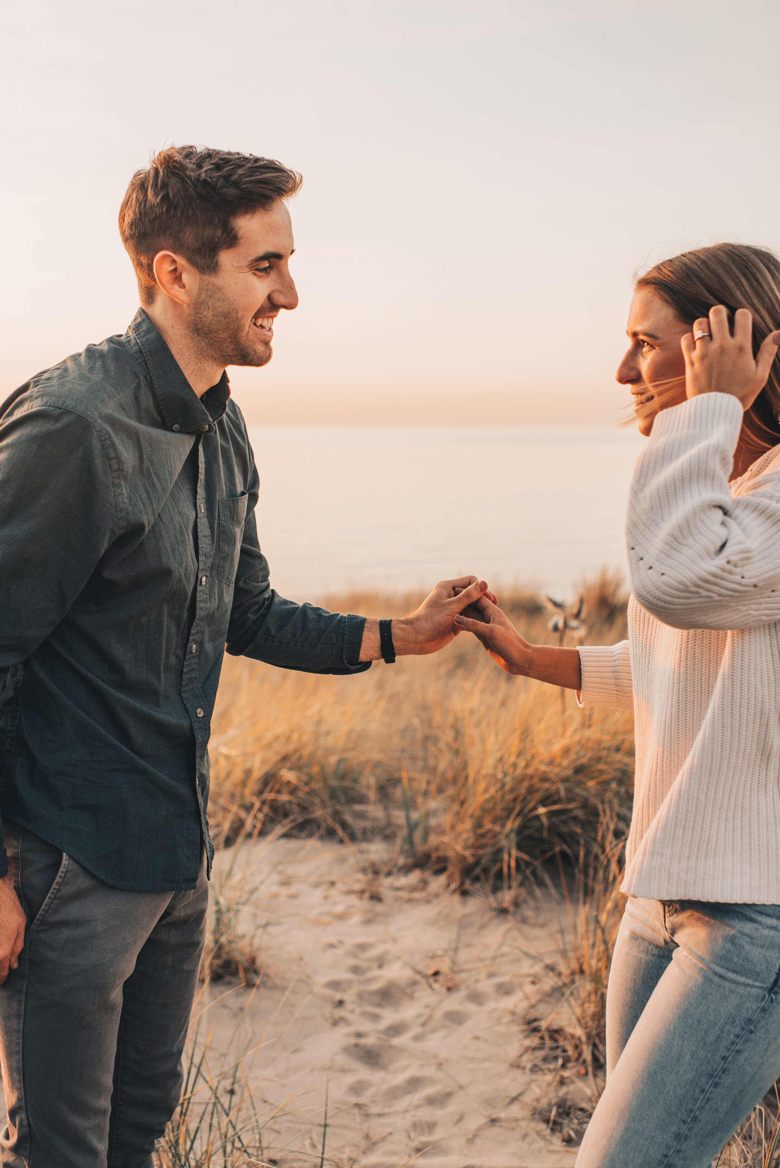 Lake Michigan Engagement Photos, Warren Dunes Engagement Photos, Indiana Dunes Engagement, Lake Michigan Couples Photos, Chicago Lakefront Engagement, Sand Dunes Engagement, Coastal Beach Engagement