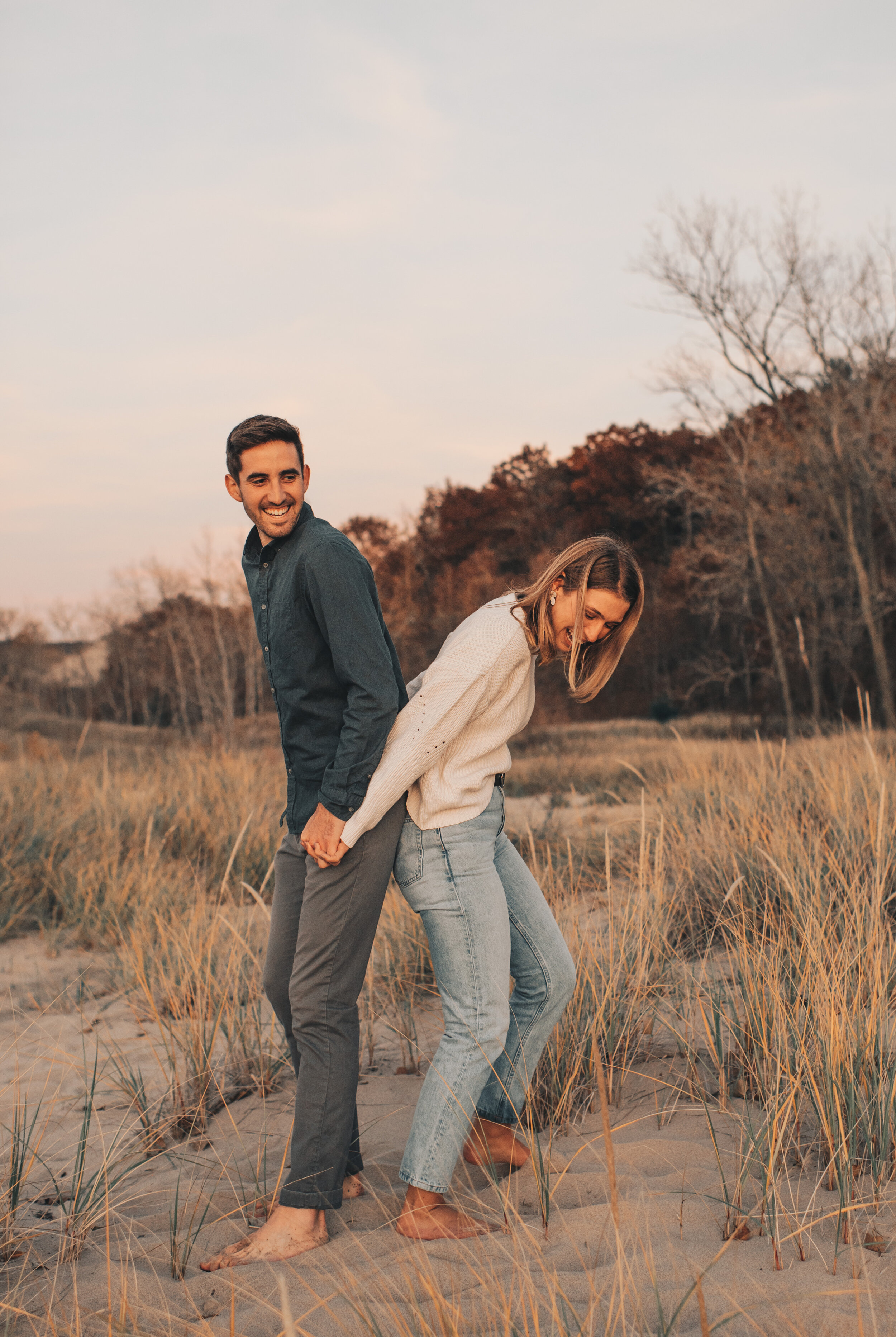 Lake Michigan Engagement Photos, Warren Dunes Engagement Photos, Indiana Dunes Engagement, Lake Michigan Couples Photos, Chicago Lakefront Engagement, Sand Dunes Engagement, Coastal Beach Engagement