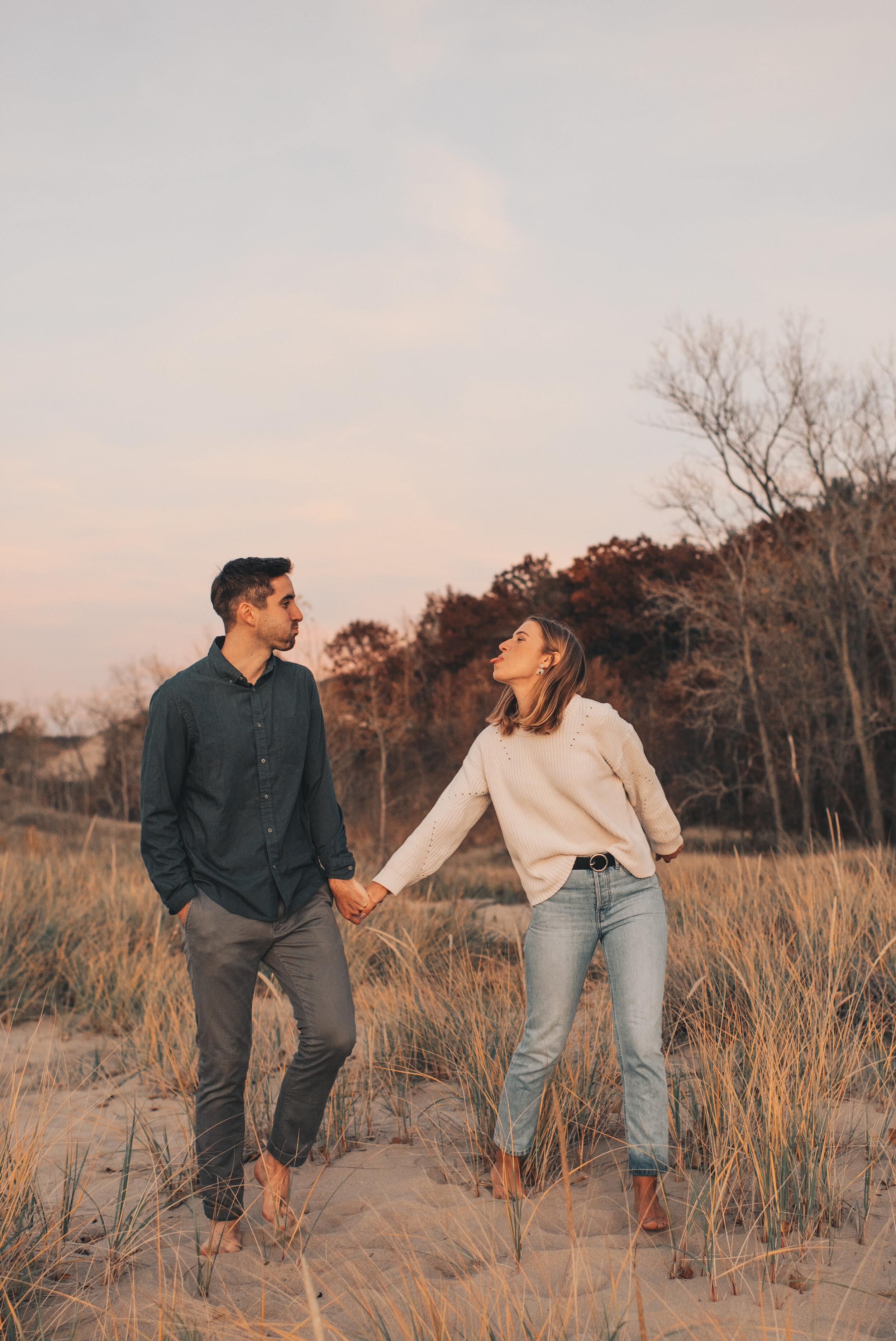 Lake Michigan Engagement Photos, Warren Dunes Engagement Photos, Indiana Dunes Engagement, Lake Michigan Couples Photos, Chicago Lakefront Engagement, Sand Dunes Engagement, Coastal Beach Engagement