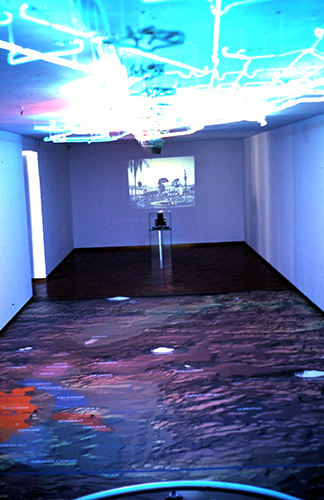 'Sala de Arte Precolombino'. Quito, Museo de la Ciudad. Neón, Gigantografía y Video. 2002