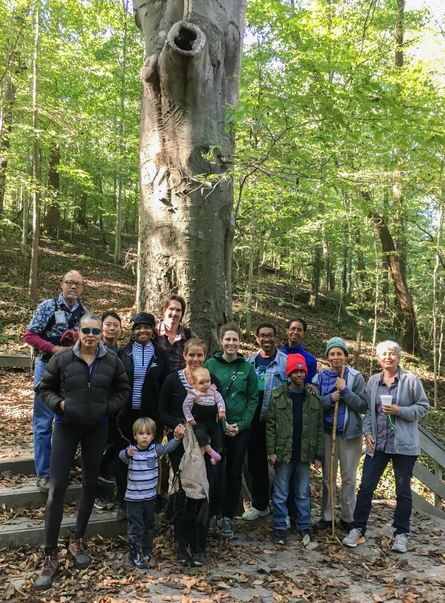 Group shot in front of ~200 year old Beech at the Outdoor Activity Center