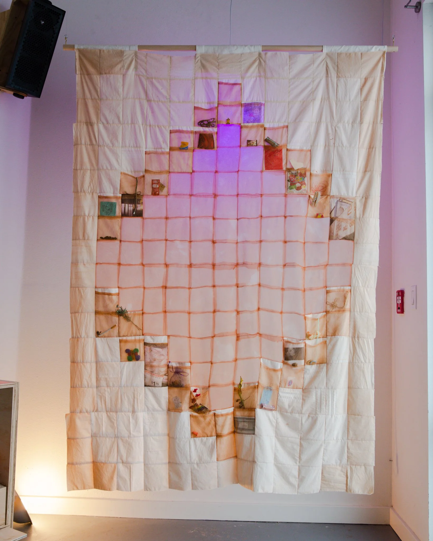   tending , 2023  recycled cotton bed sheets, silk organza dyed with locally foraged loquat leaves, photos printed on silk charmeuse   tending , 2023,  Cone Shape Top , Oakland, CA  pc: Rich Lomibao 