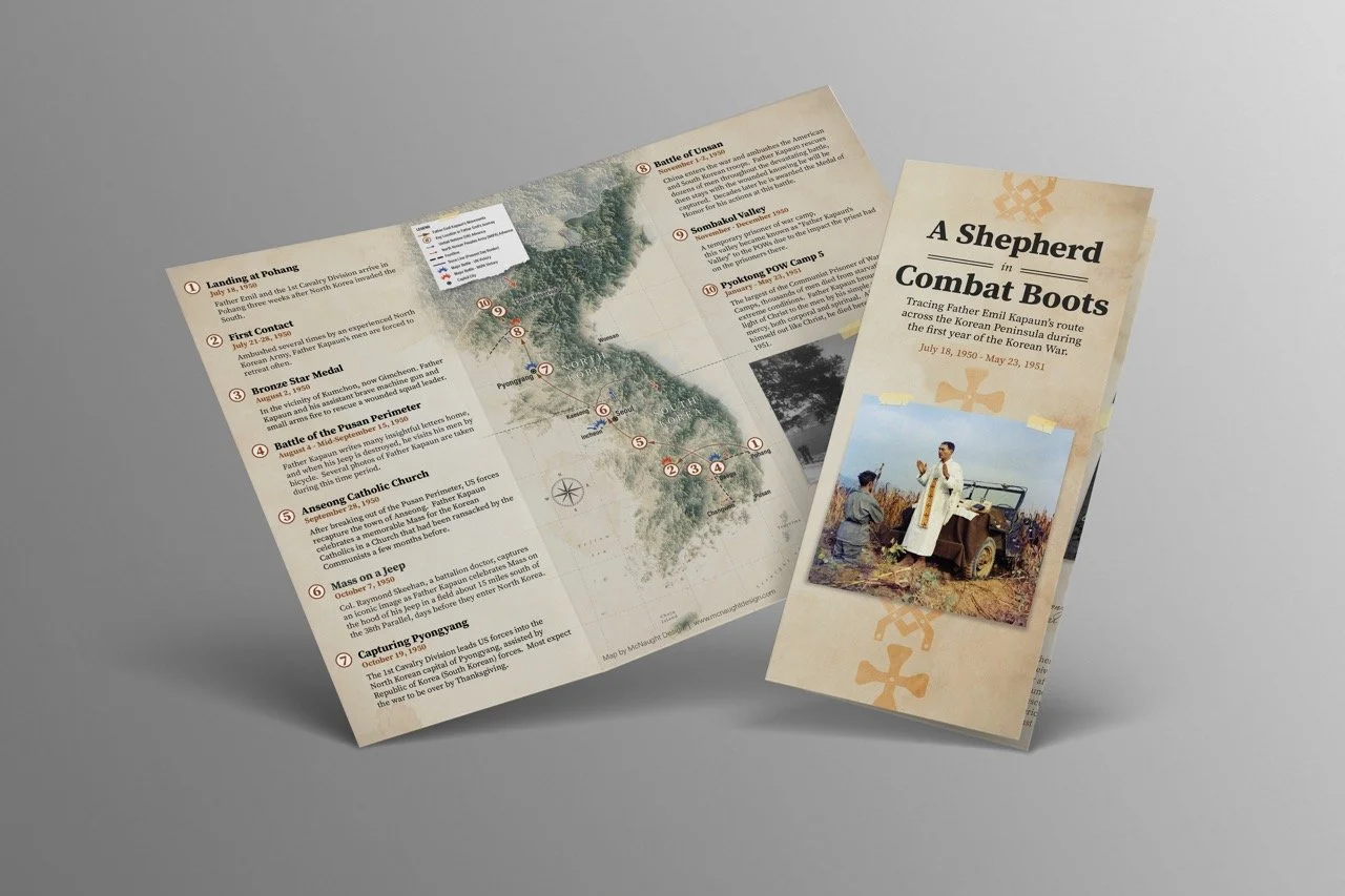 A tri-fold brochure showing the map and key points.
