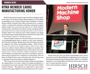 HIRSH PRECISION PRODUCTS EARNS MANUFACTURING HONOR