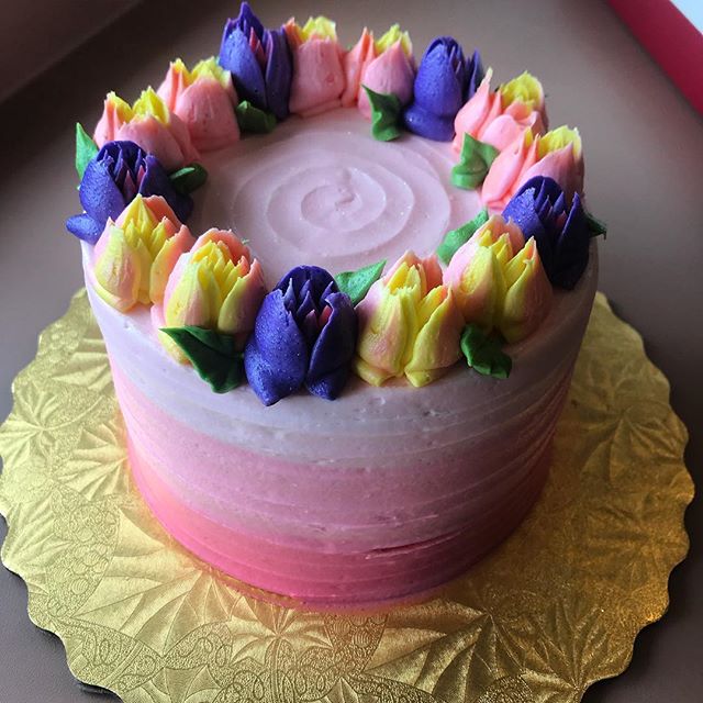 A beautiful cake for mom that’s delicious too! White cake with fresh strawberry buttercream filling...she will love it!