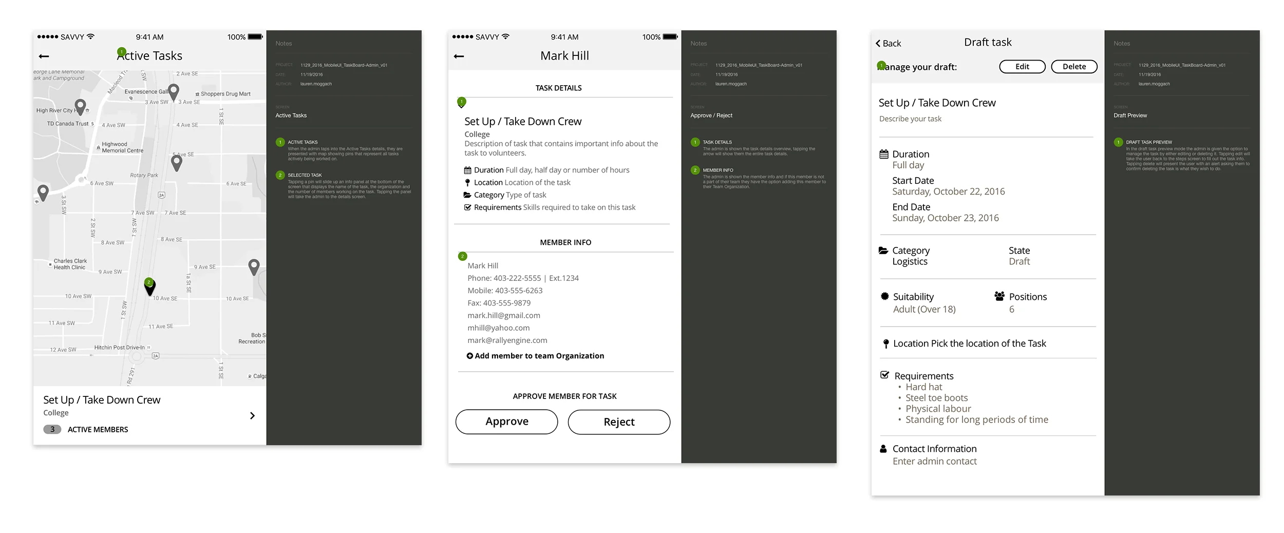 Mobile Admin: Annotated Wireframes