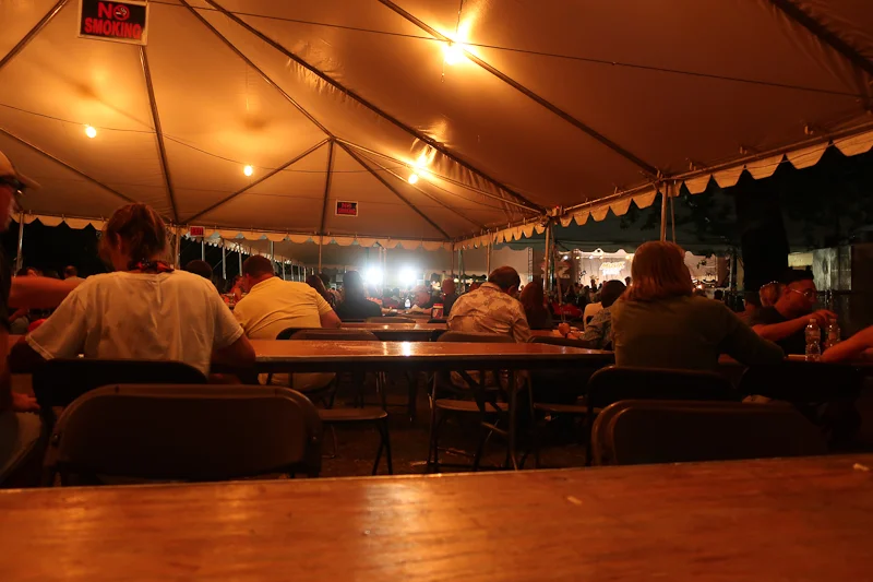 The view from the way back table at the very entertaining and energetic Igor and the Red Elvises show at Musikfest .