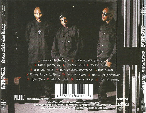 The tracklist from Run-DMC's ''Down With the King" album (cassette version)