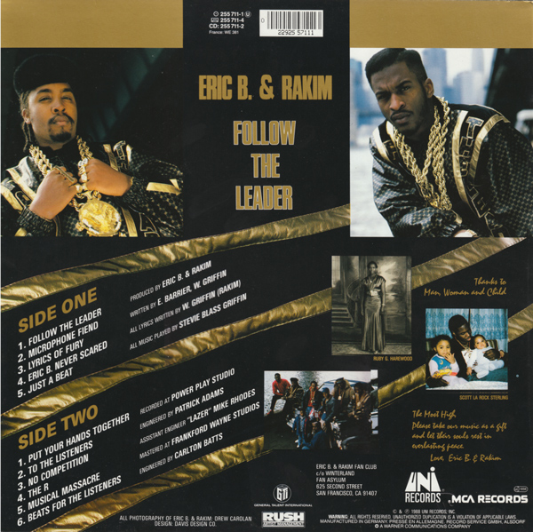 The back cover from Follow The Leader showing the tracklist and some more photos