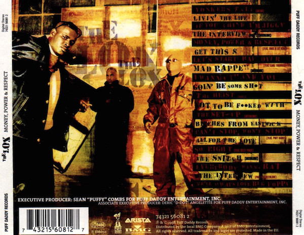The back cover of The Lox's Money, Power & Respect showing the track list