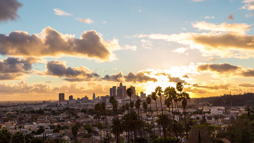 A beautiful sunset over a rare smog-free Los Angeles