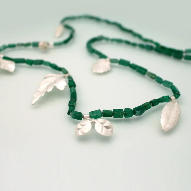 Aventurine Bead Necklace with Silver Charms