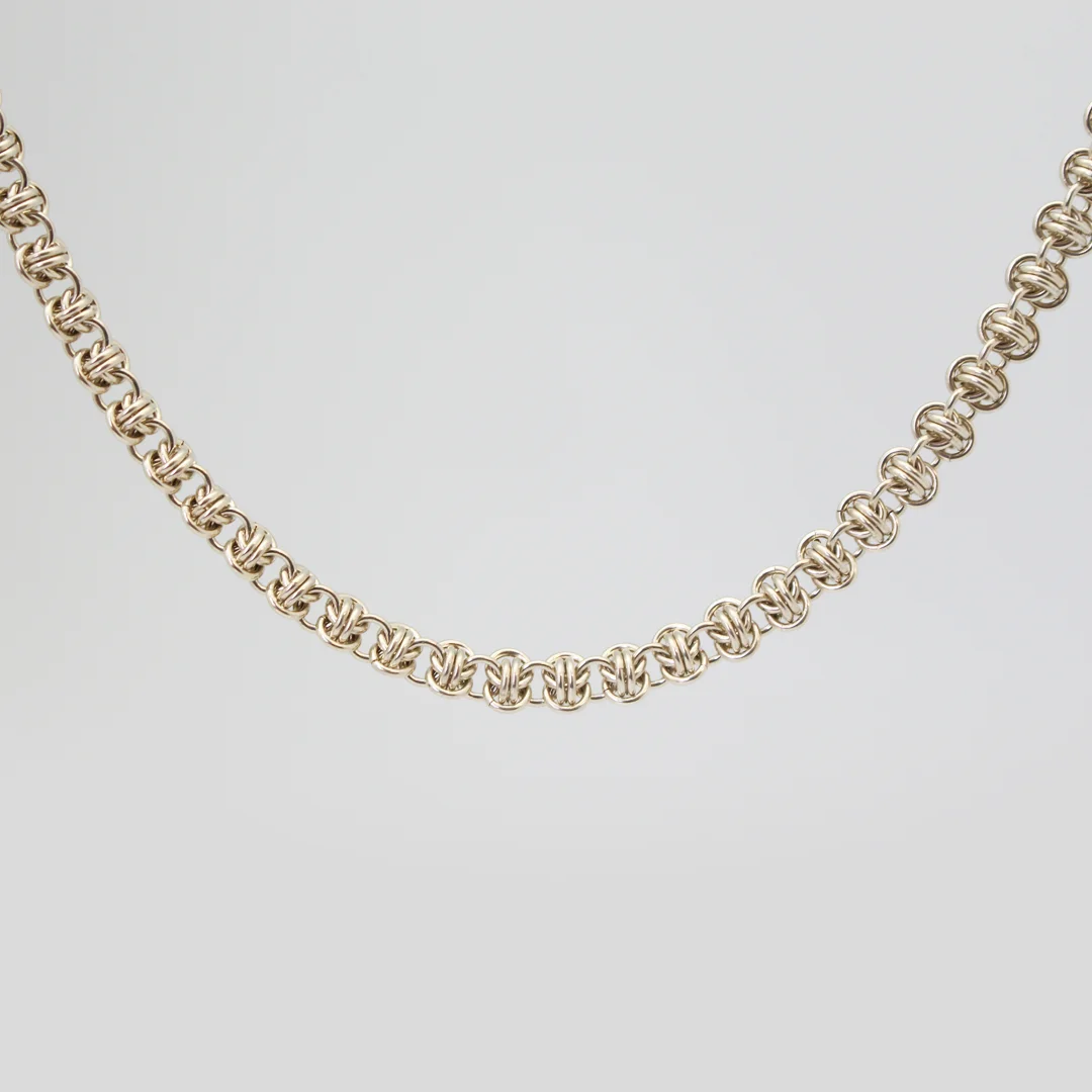 Silver Double-Barrel Maille Necklace 65cm