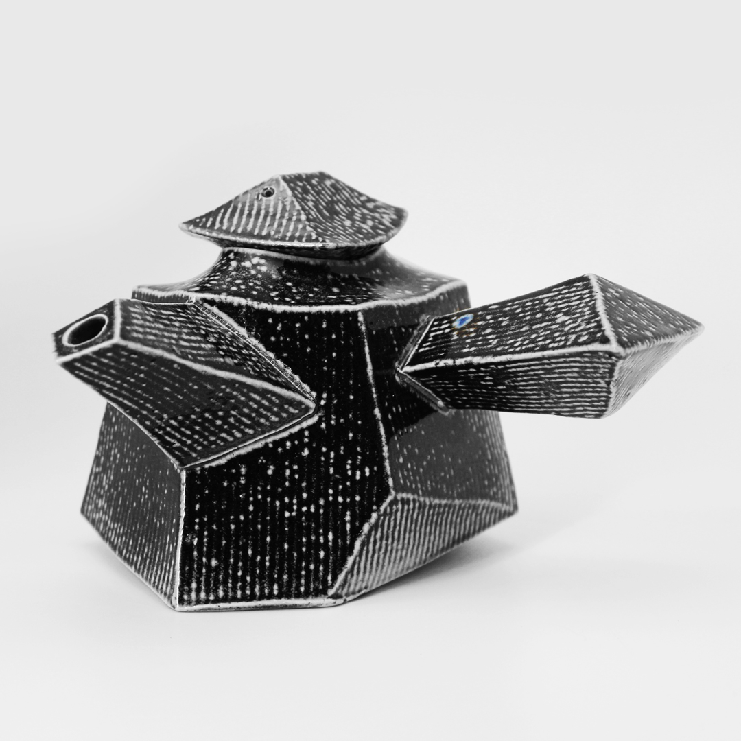 Black Faceted Teapot