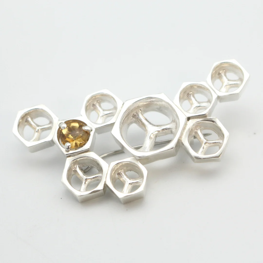 Citrine Honeycomb Brooch