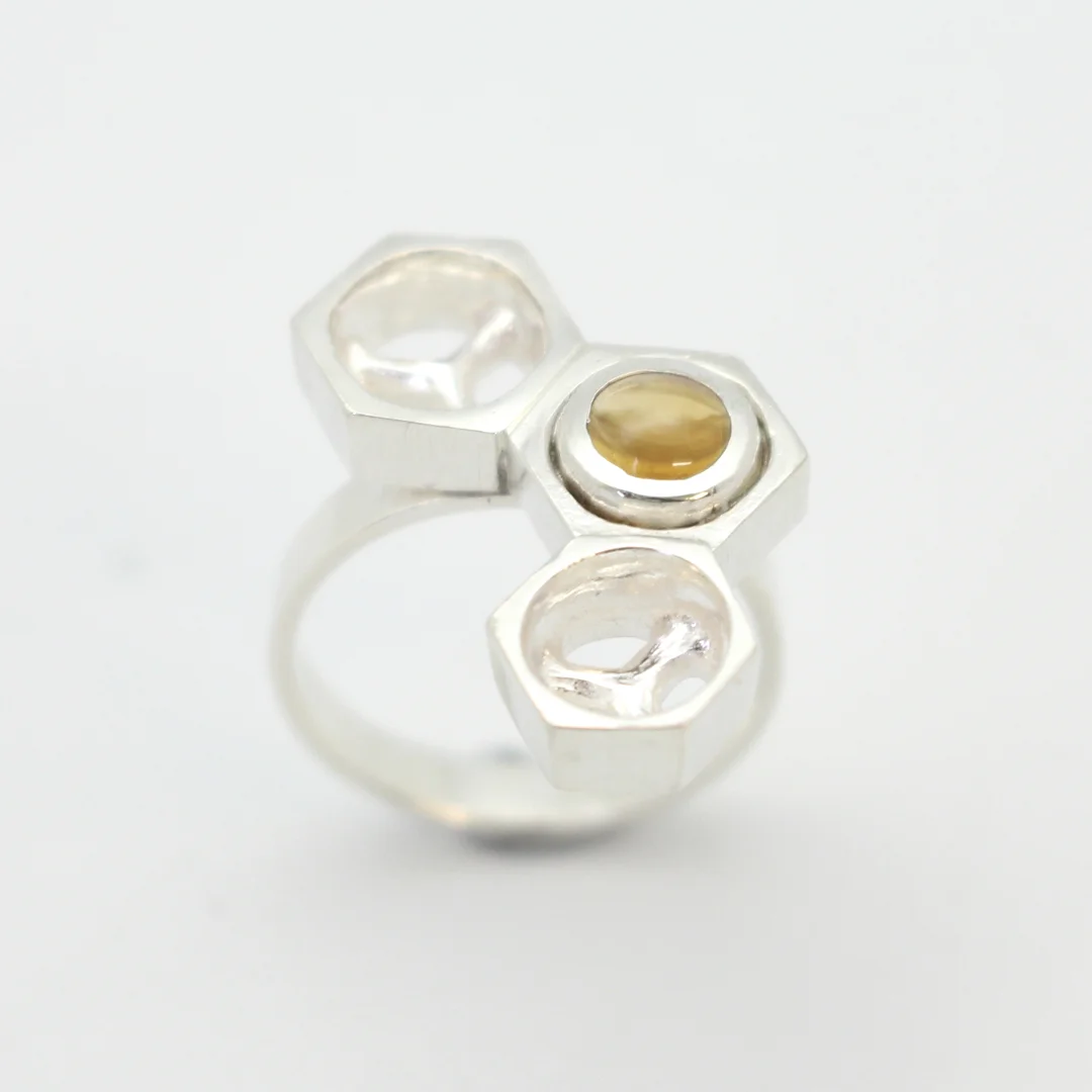 Citrine Triple Honeycomb Ring