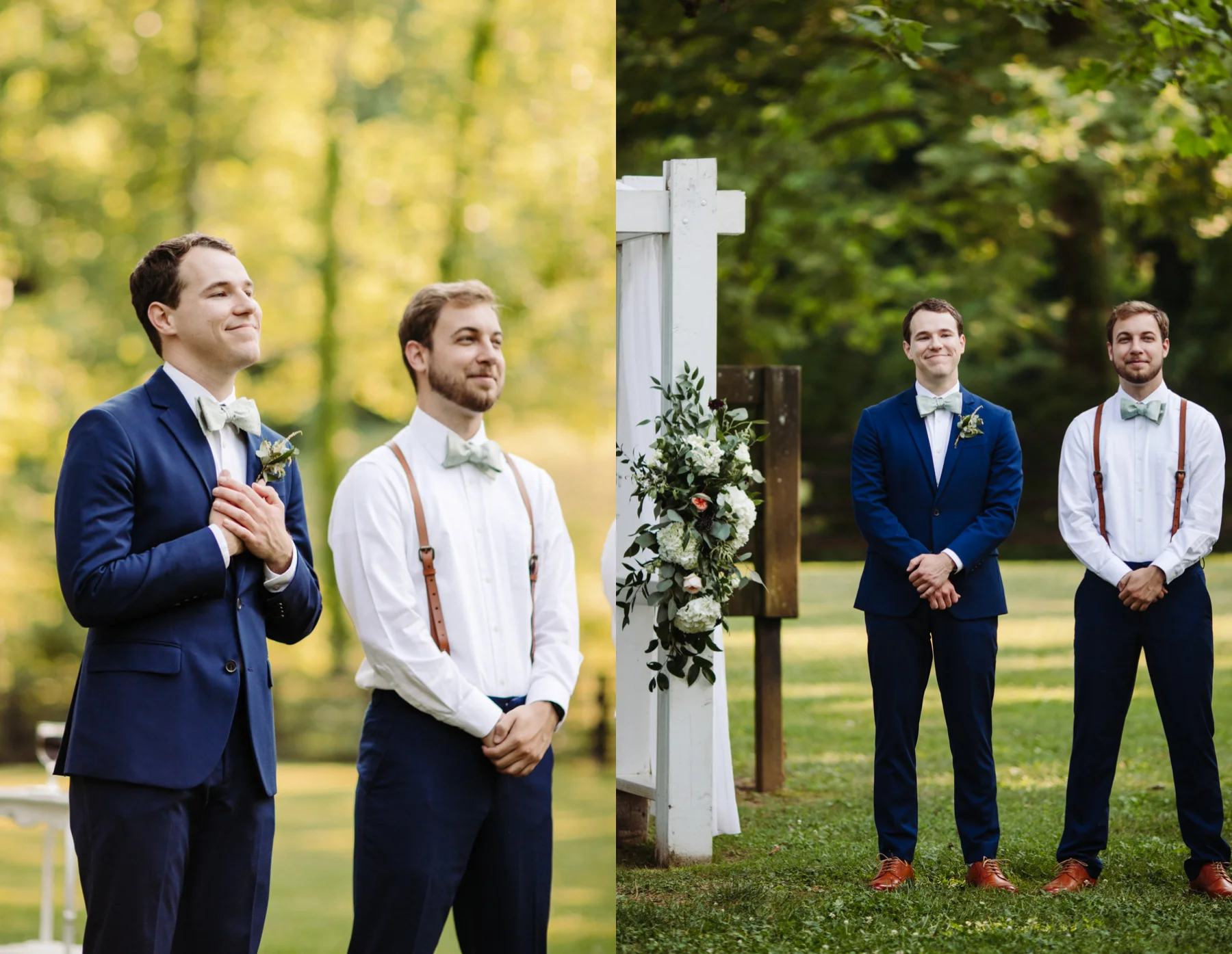 Groom sees his bride walk down the aisle at a stables at strawberry creek wedding in knoxville, tennessee