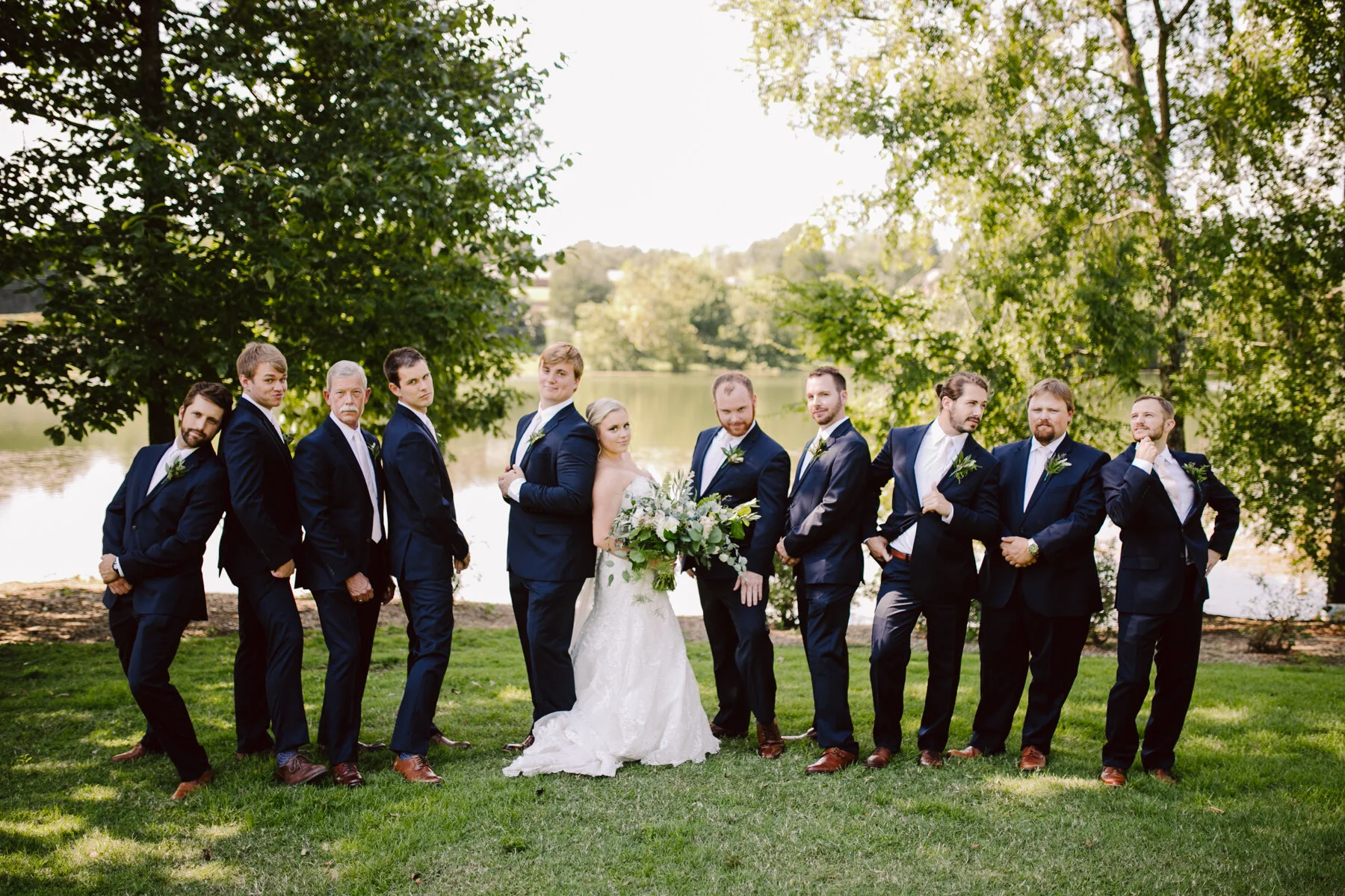 bridal party photos at a sunny outdoor wedding at hunter valley farms in knoxville tennessee