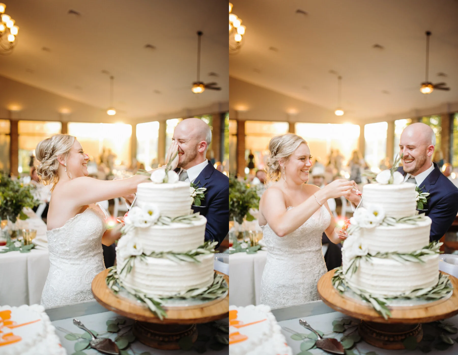 cake cutting at a sunny outdoor wedding at hunter valley farms in knoxville tennessee