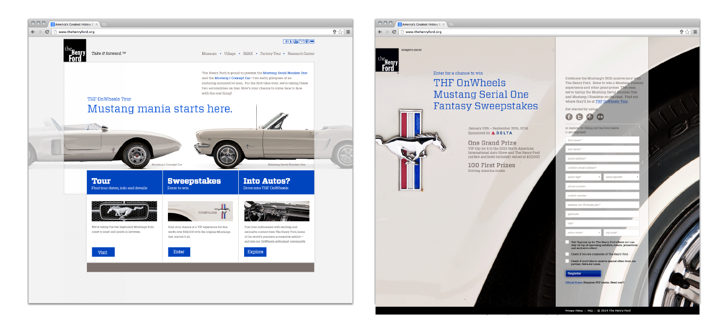  Mustang Sweepstakes landing page + contest page 