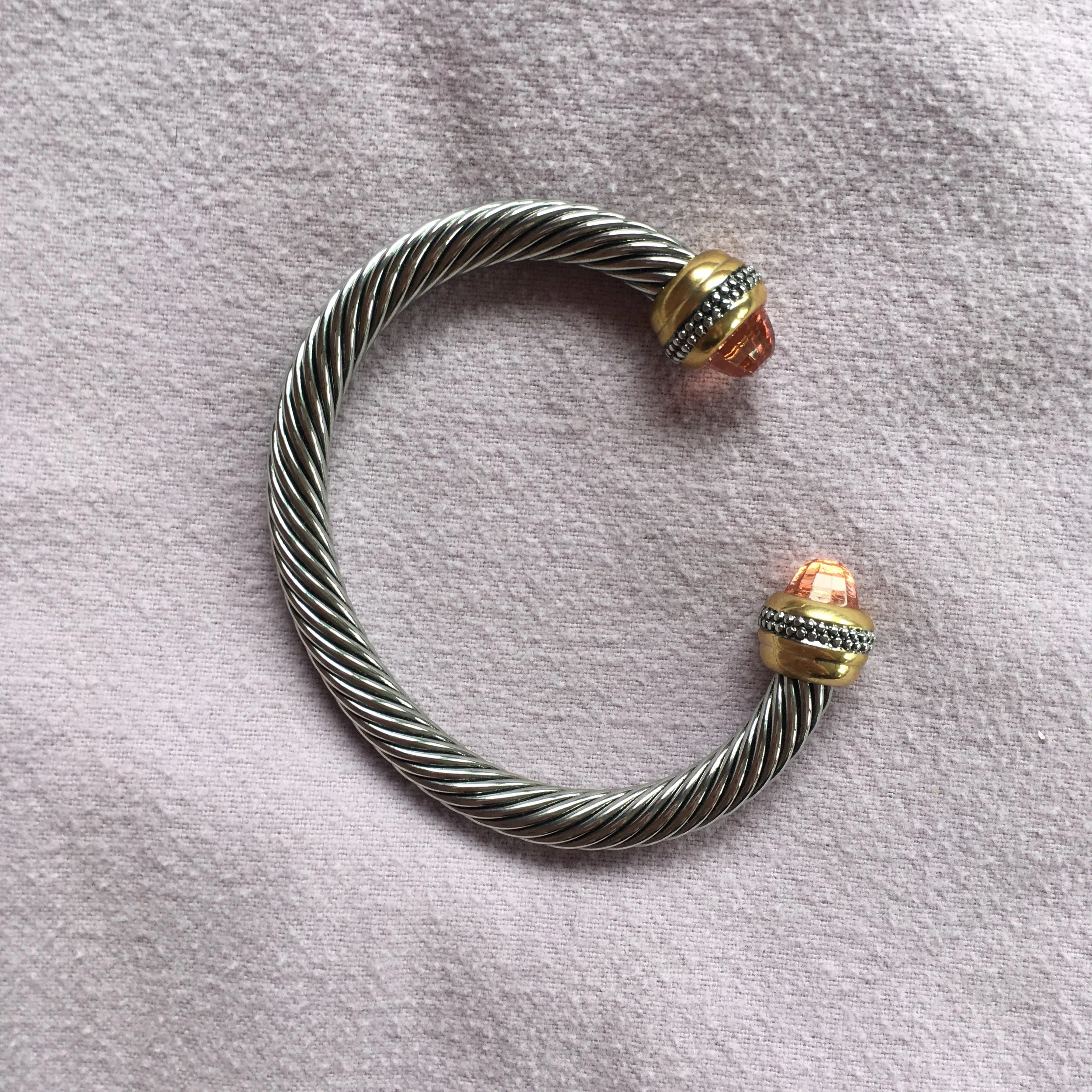 Stainless Steel &amp; Amethyst Twisted Cuff