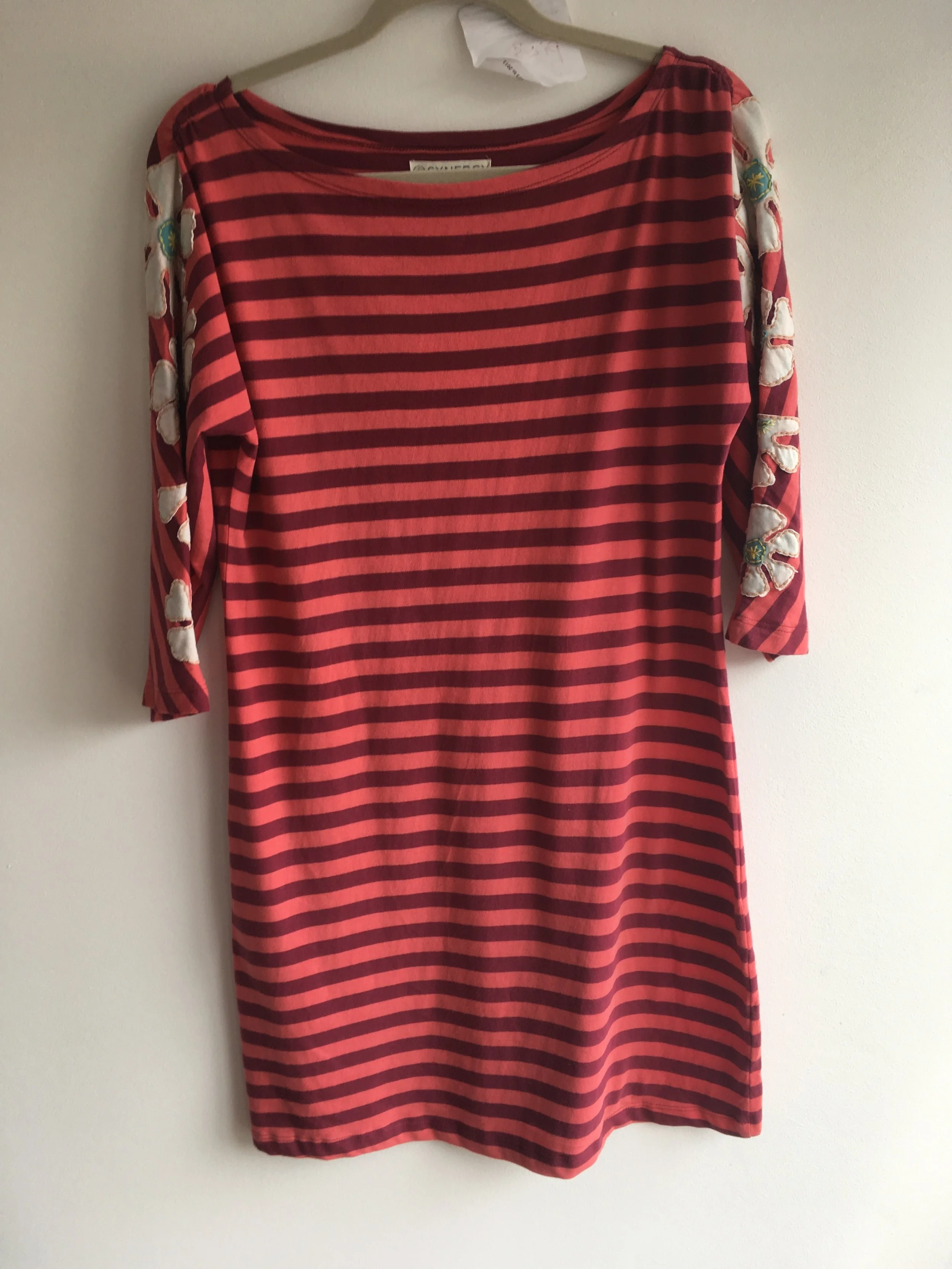 Organic Cotton Striped Dress w/ Floral Design