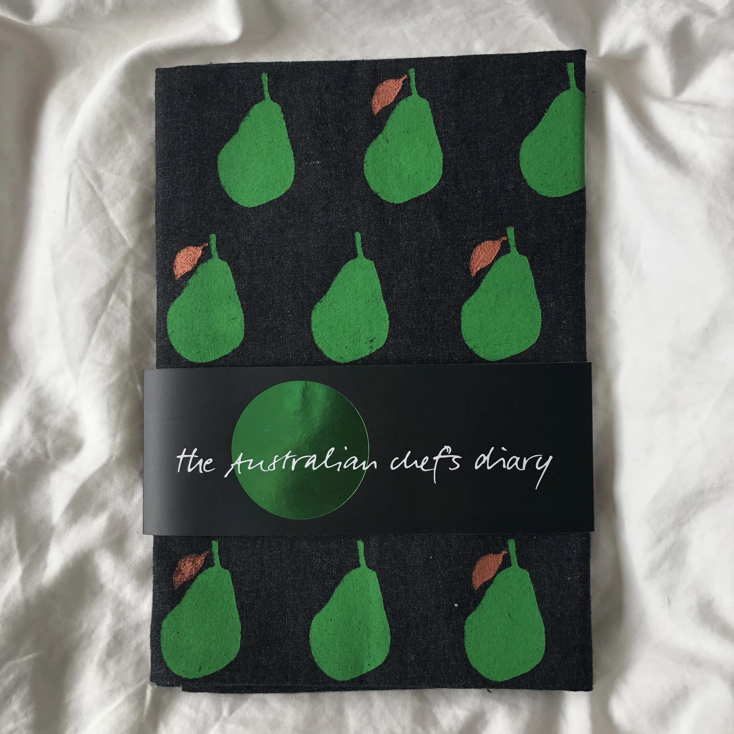 'Pearfect' Tea Towel - Charcoal, Green and Copper  