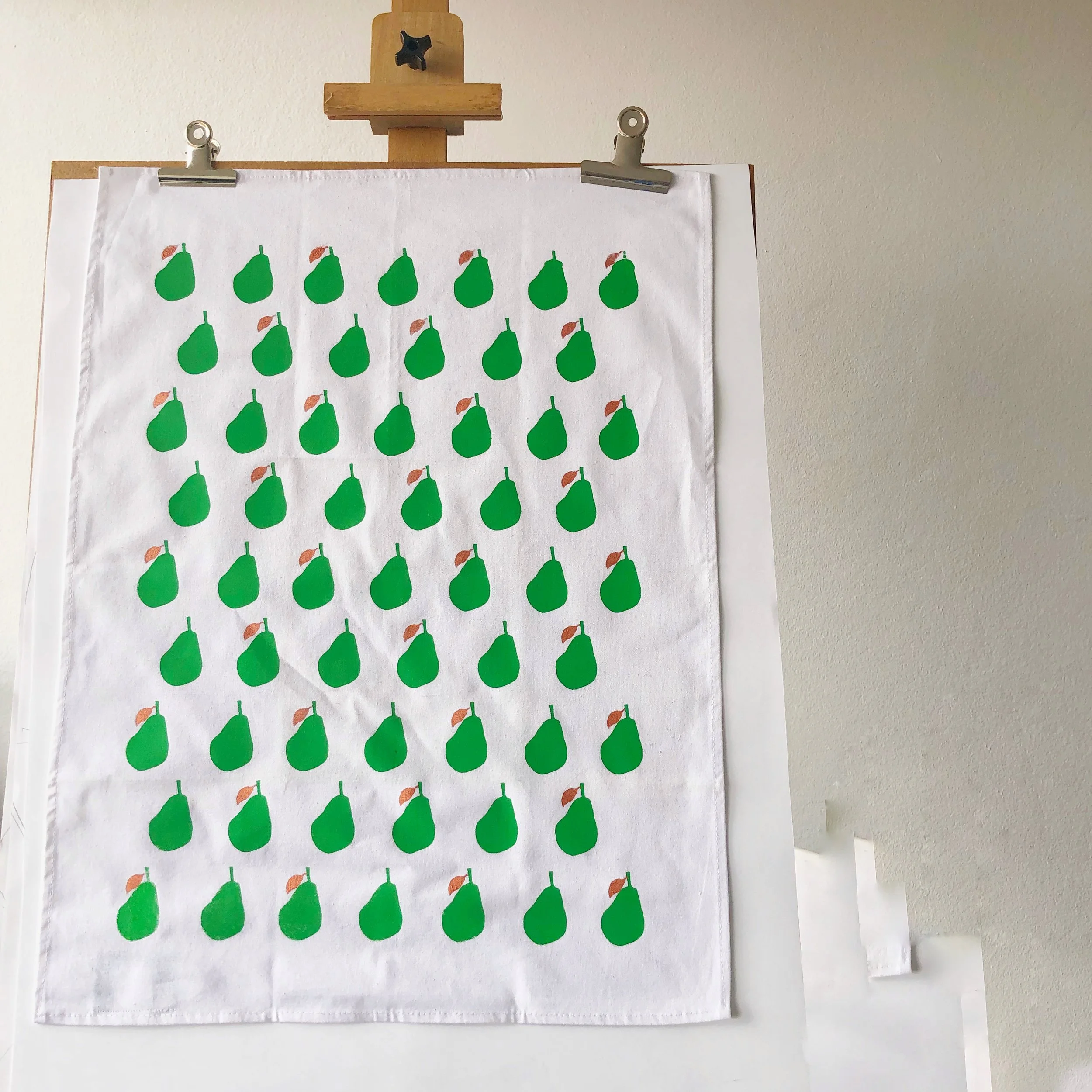 'Pearfect' Tea Towel - White, Green and Copper 