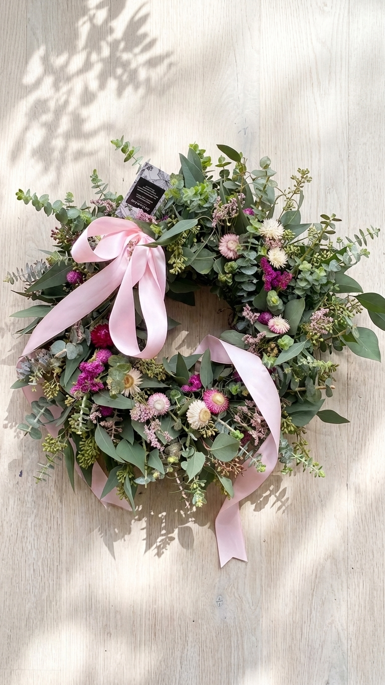 Spring Eucalyptus & Everlasting Flower Wreath w/Delivery