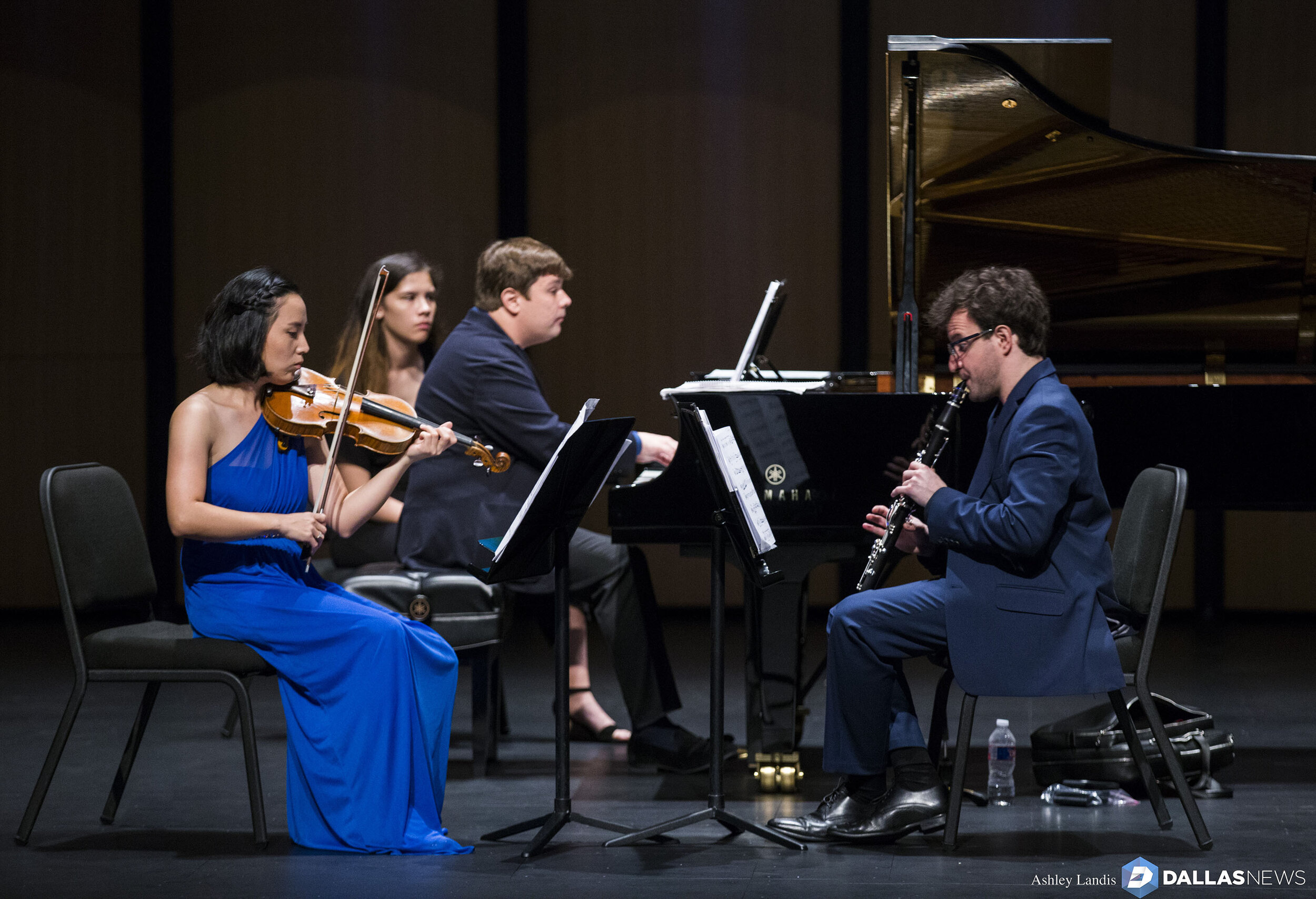 Violinist Grace Kang Wollett, pianist Mikhail Berestnev and clarinetist Danny Goldman rehearse before a Basically Beethoven Festival concert on Sunday, July 7, 2019 at Moody Performance Hall in Dallas. The Basically Beethoven Festival is a summer se