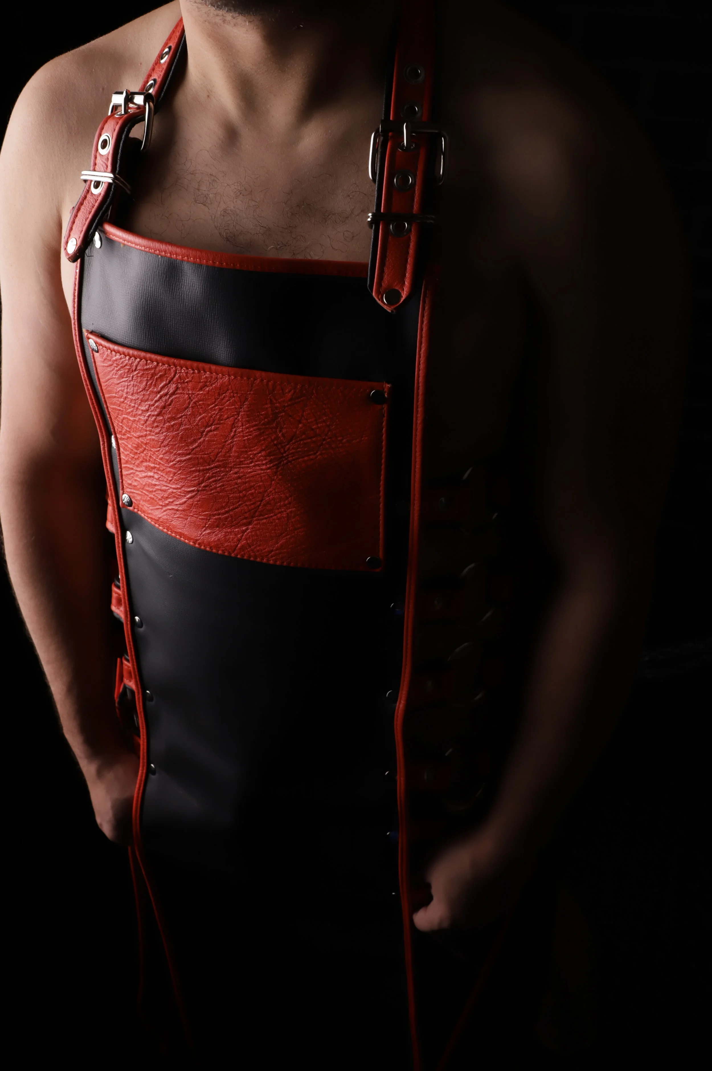 Slaughter House Sneak-a-Peak Leather Apron - Red on Black