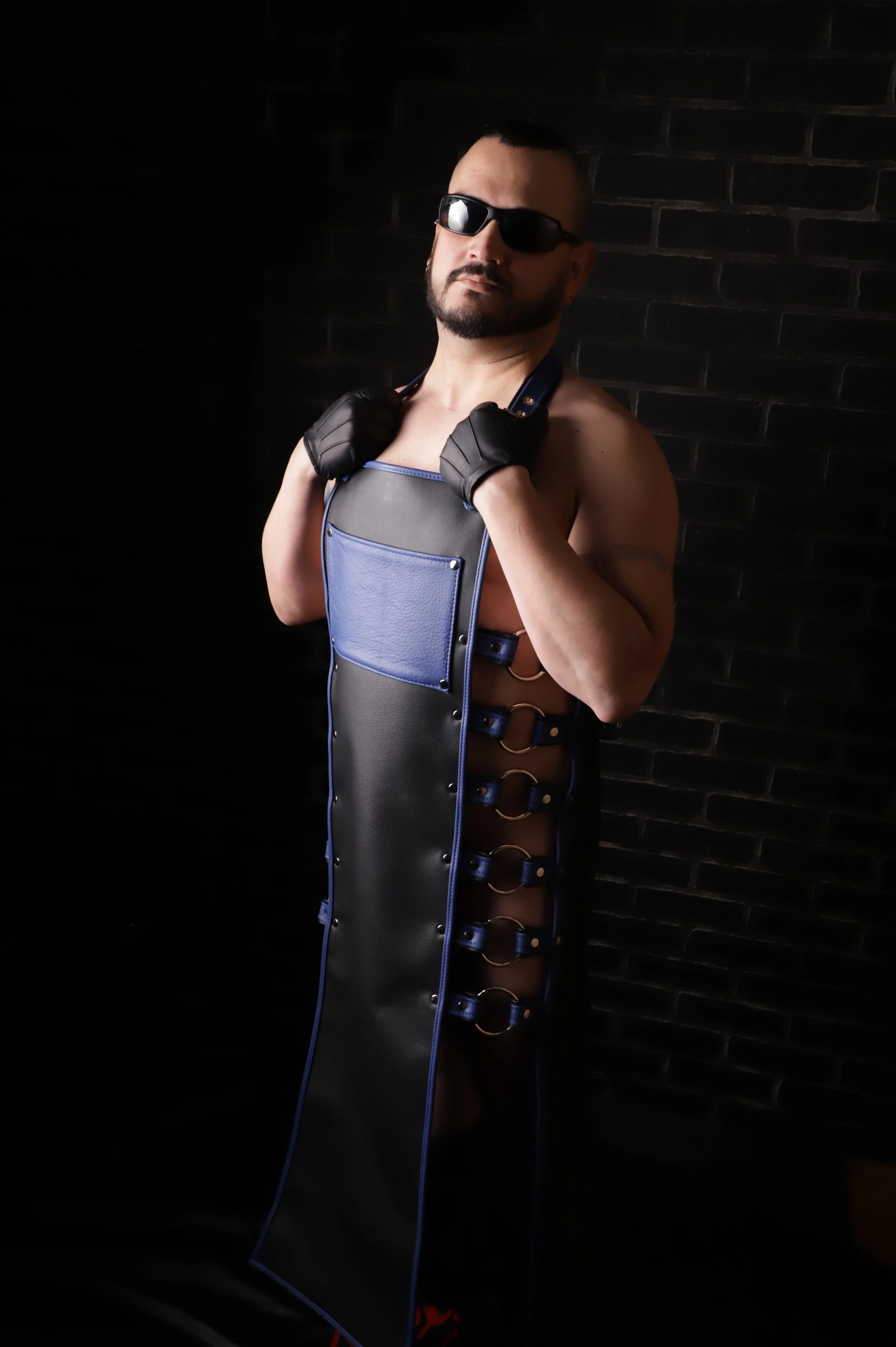 Slaughter House Sneak-a-Peak Leather Apron - Blue on Black