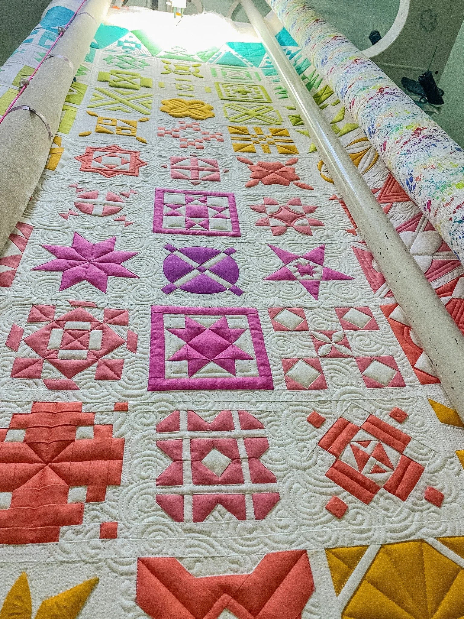 Look, I I've ben working on my Dear Jane again! That purple circle in this photo is the centre of the quilt -- someday I'll get this quilt done, I swear.

Not soon though, with an Alberta teachers strike looming I'm about to loose my sewing time agai