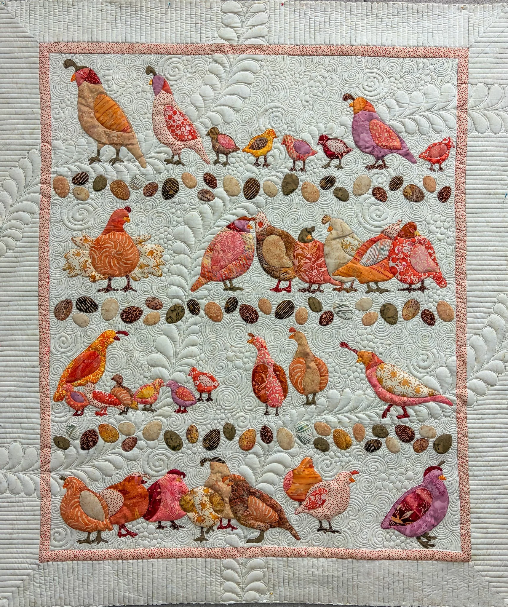 I finished Toni's quilt up yesterday! This was such a fun quilt, and I'm not going to lie, I'm pretty pleased with how it turned out. It has been so long since I quilted swirl soup (what I call the background fill on this quilt) and I forgot not just