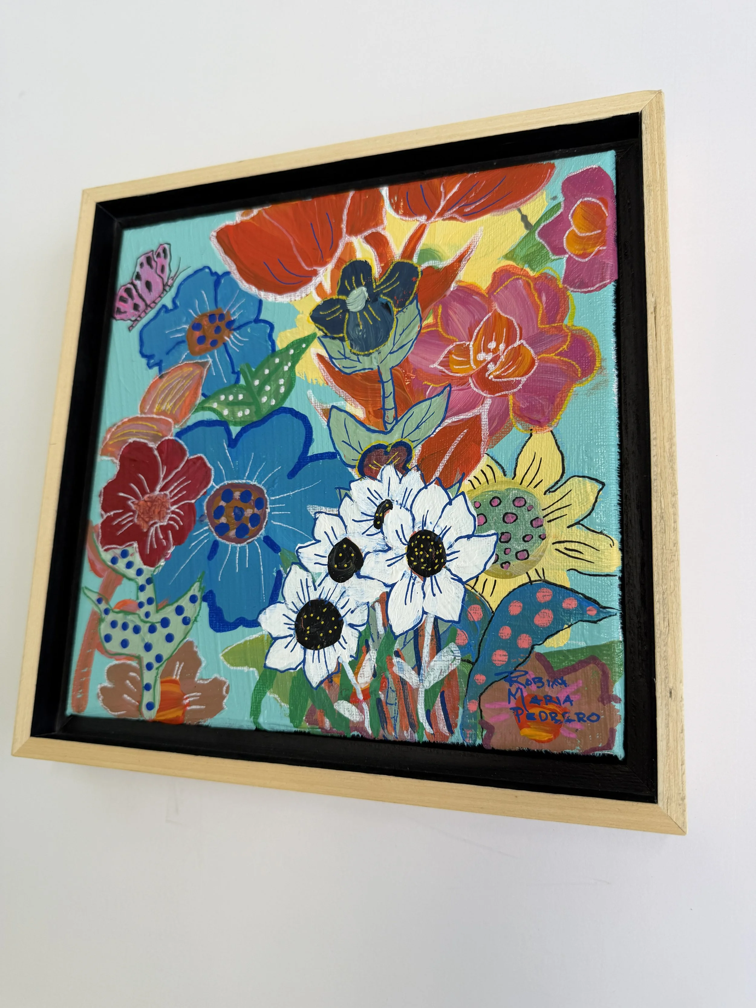 side view whimsical nature floral butterfly framed