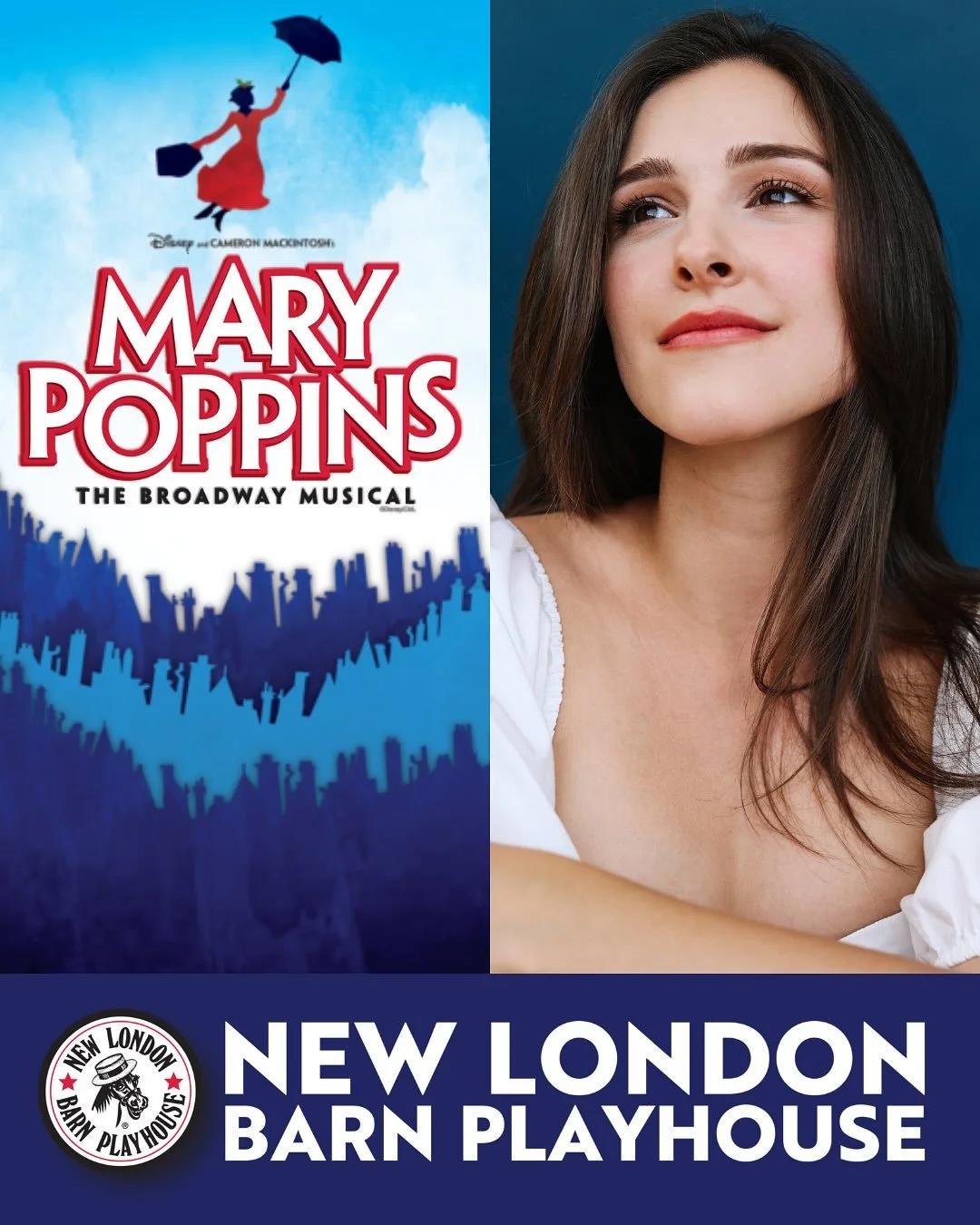 Having a blast spending the summer in New ✨London✨, returning to a show and role that mean so much to me! Mary Poppins runs July 16th through August 3rd at the historic @nlbarn in their 93rd (!!) summer season &mdash; come see us if the wind blows yo